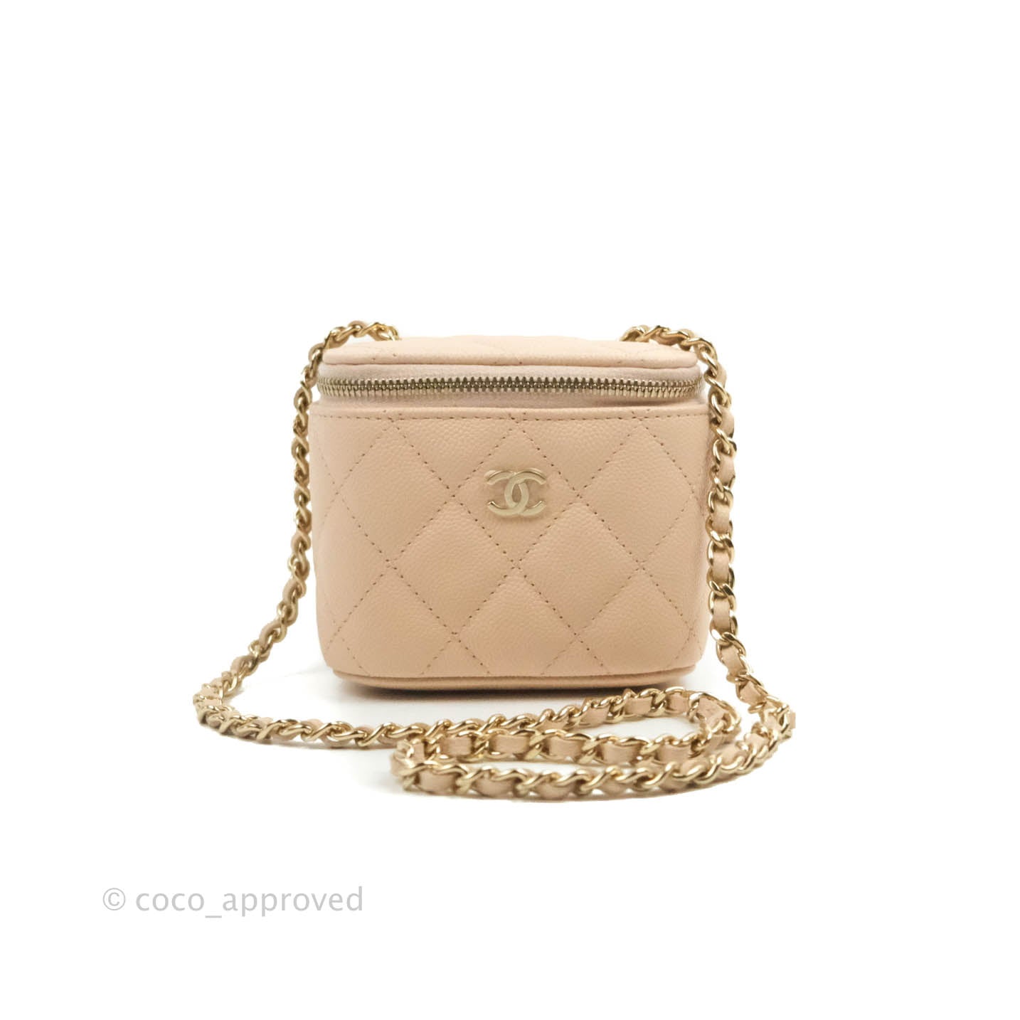 Chanel Classic Mini Vanity With Chain Light Beige Caviar Gold Hardware