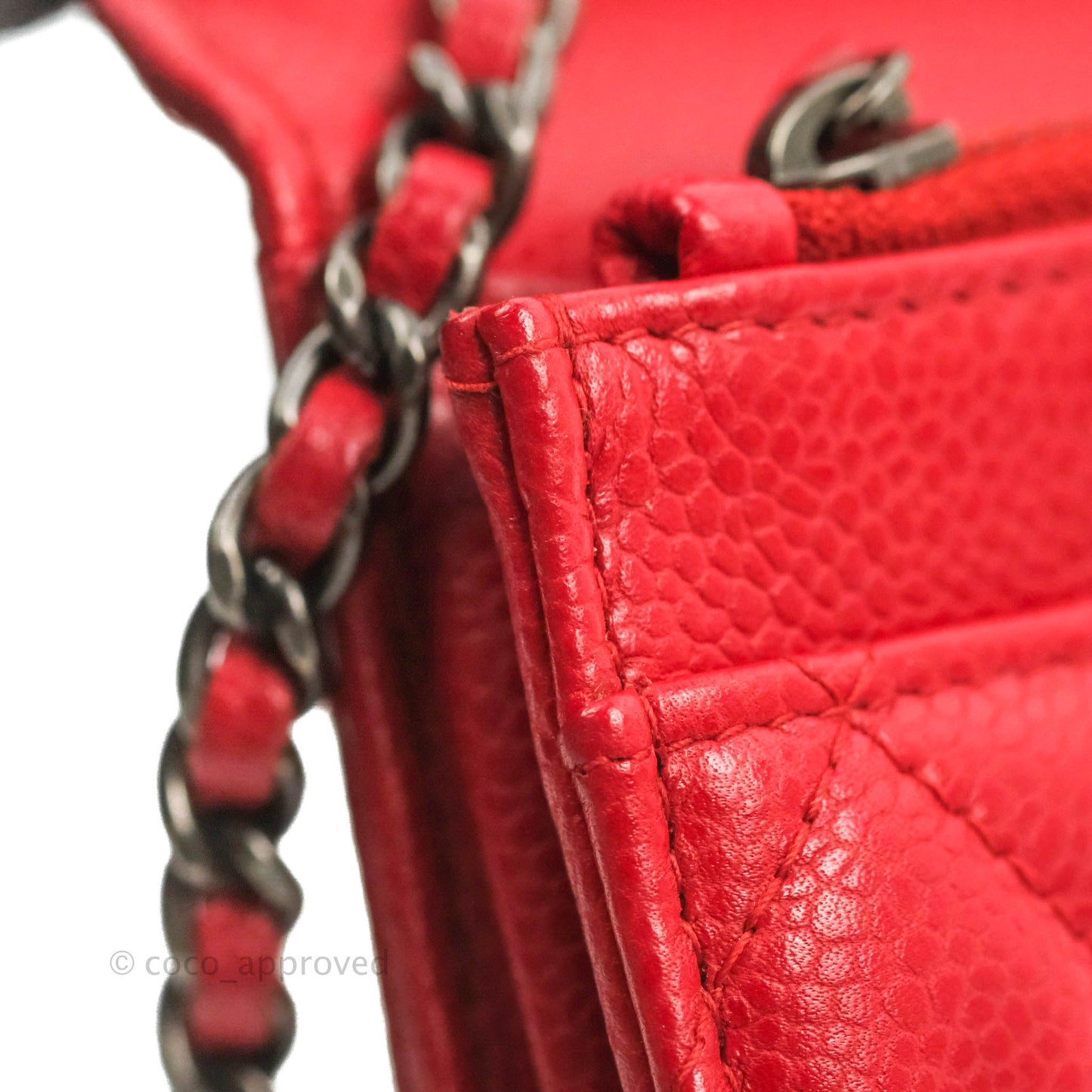 Chanel Quilted Classic Wallet on Chain WOC Red Caviar Ruthenium Hardware
