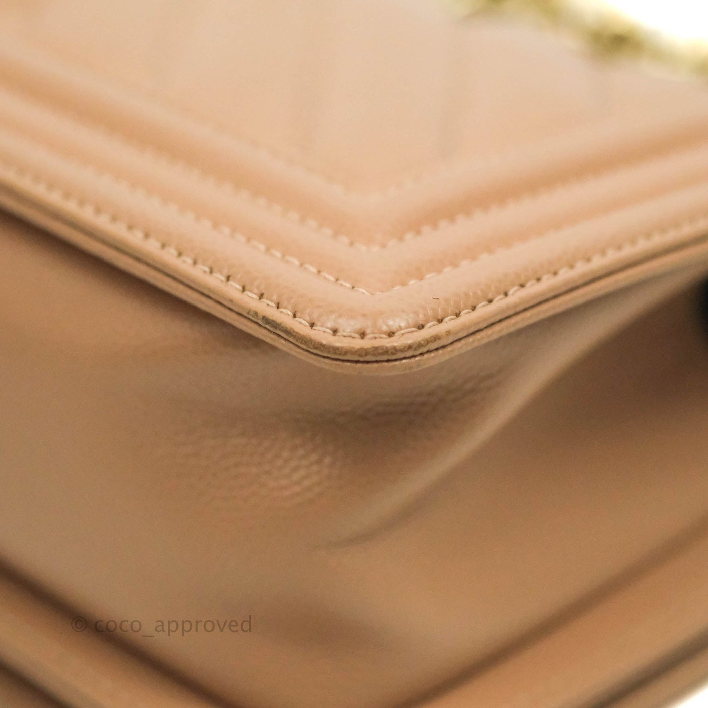 Chanel Small Chevron Boy Dark Beige Caviar Gold Hardware