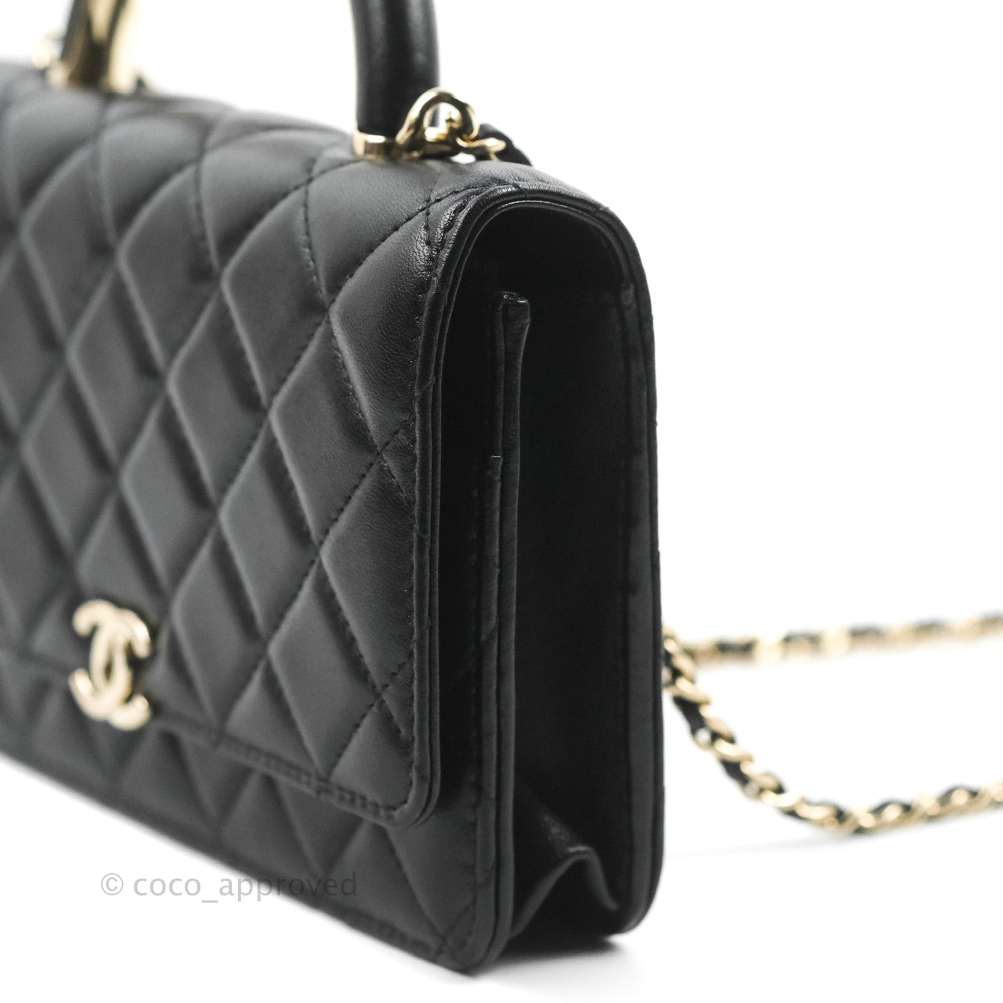 Chanel Quilted Top Handle Wallet on Chain WOC Black Lambskin Gold Hardware