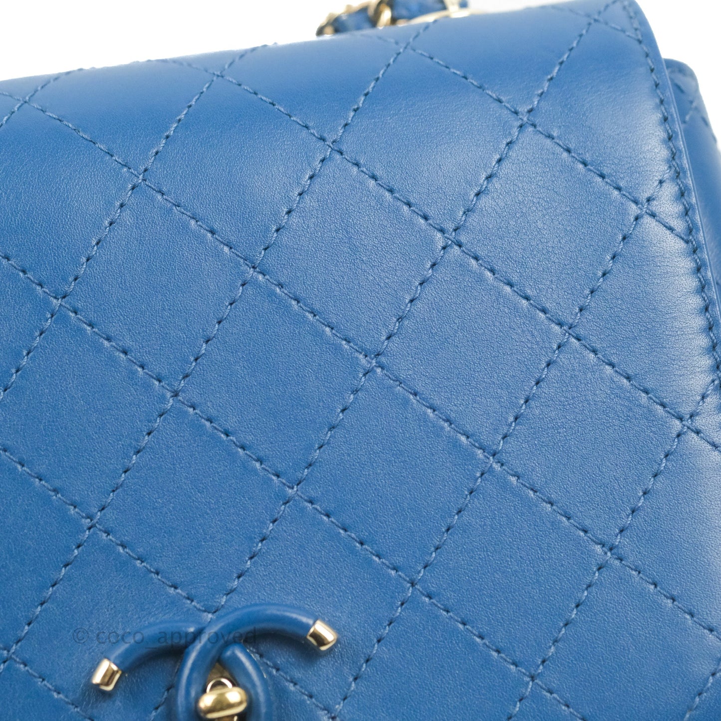 Chanel Blue Quilted Leather Small Frame In Flap Bag