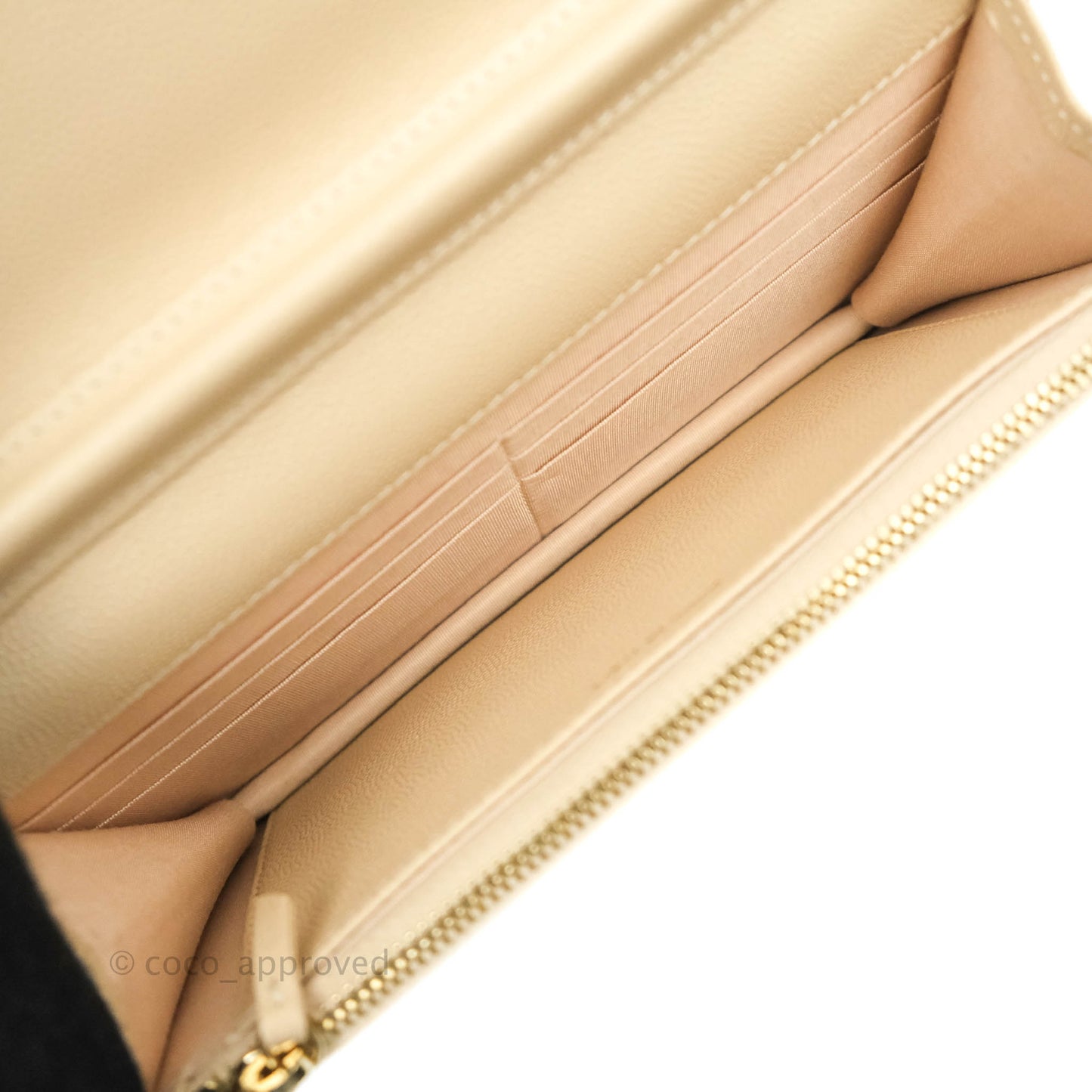 Chanel Quilted Golden Class Wallet on Chain WOC Light Beige Caviar Gold Hardware