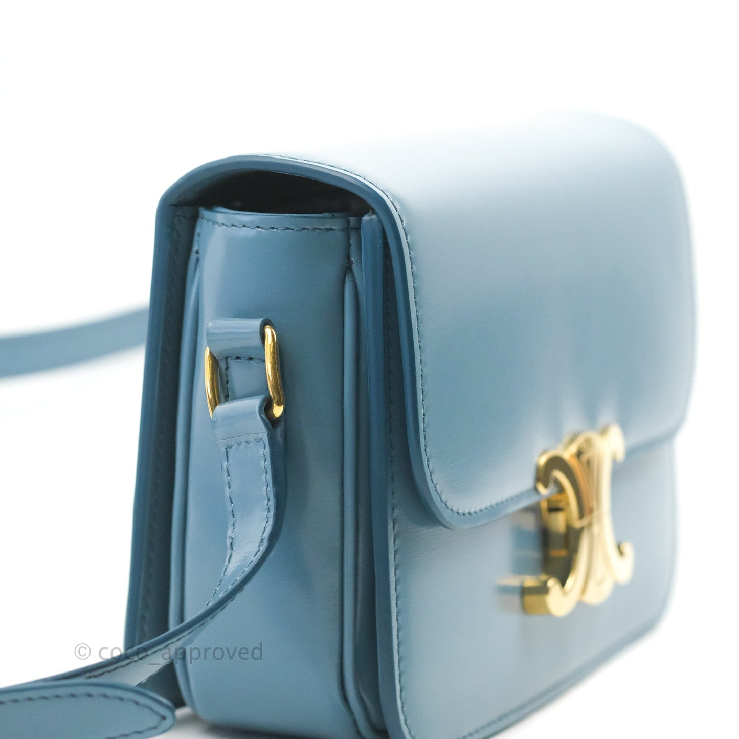 Celine Teen Triomphe Bag Shiny Calfskin Denim Blue