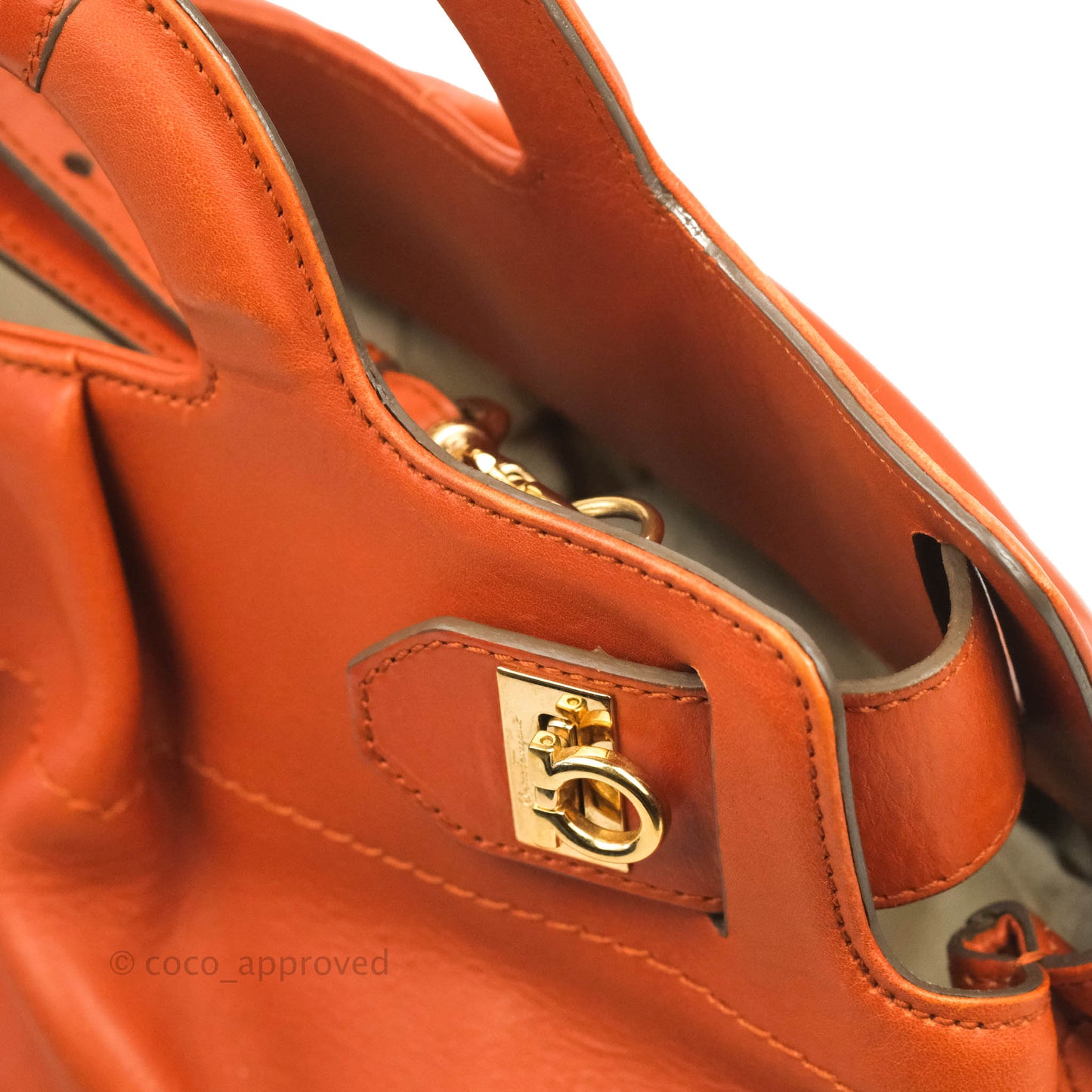 Salvatore Ferragamo Orange Top Handle Bag With Strap