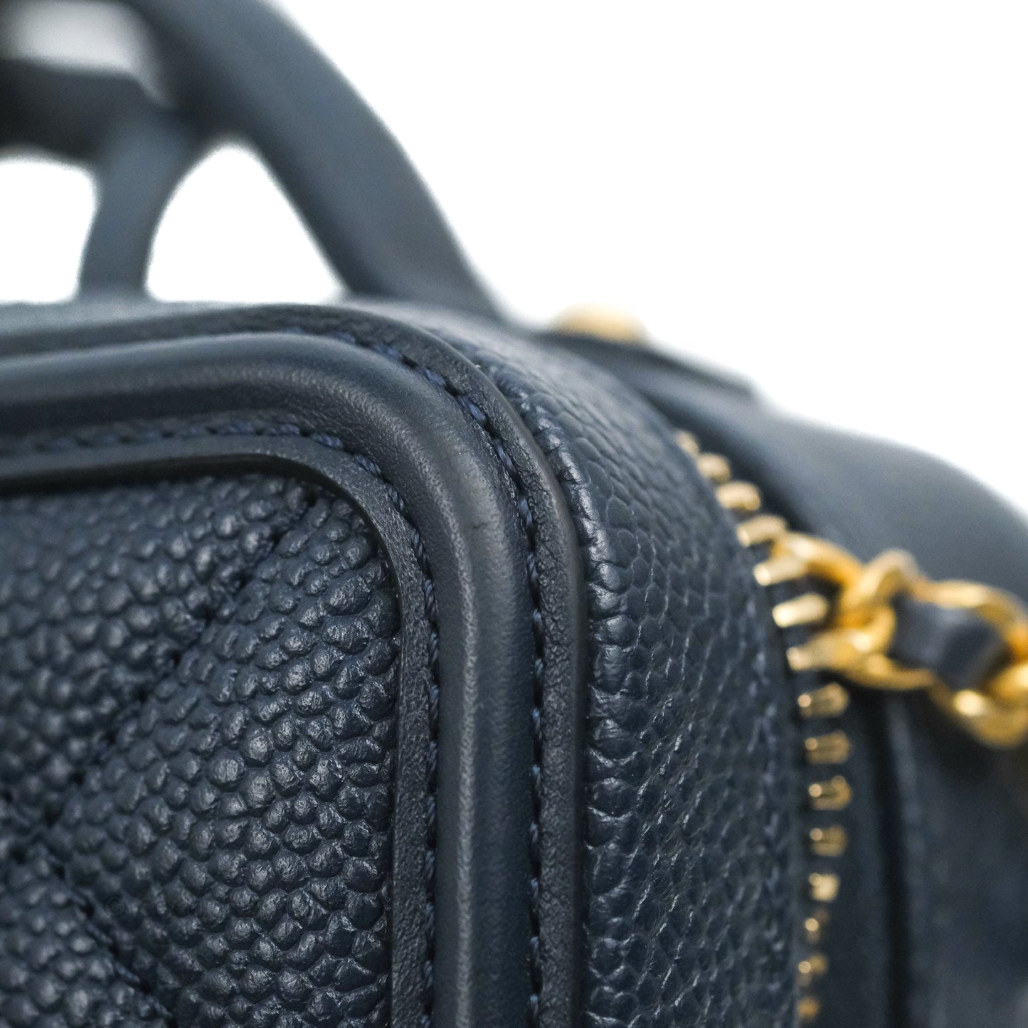 Chanel Quilted Small CC Filigree Vanity Case Navy Caviar Gold Hardware