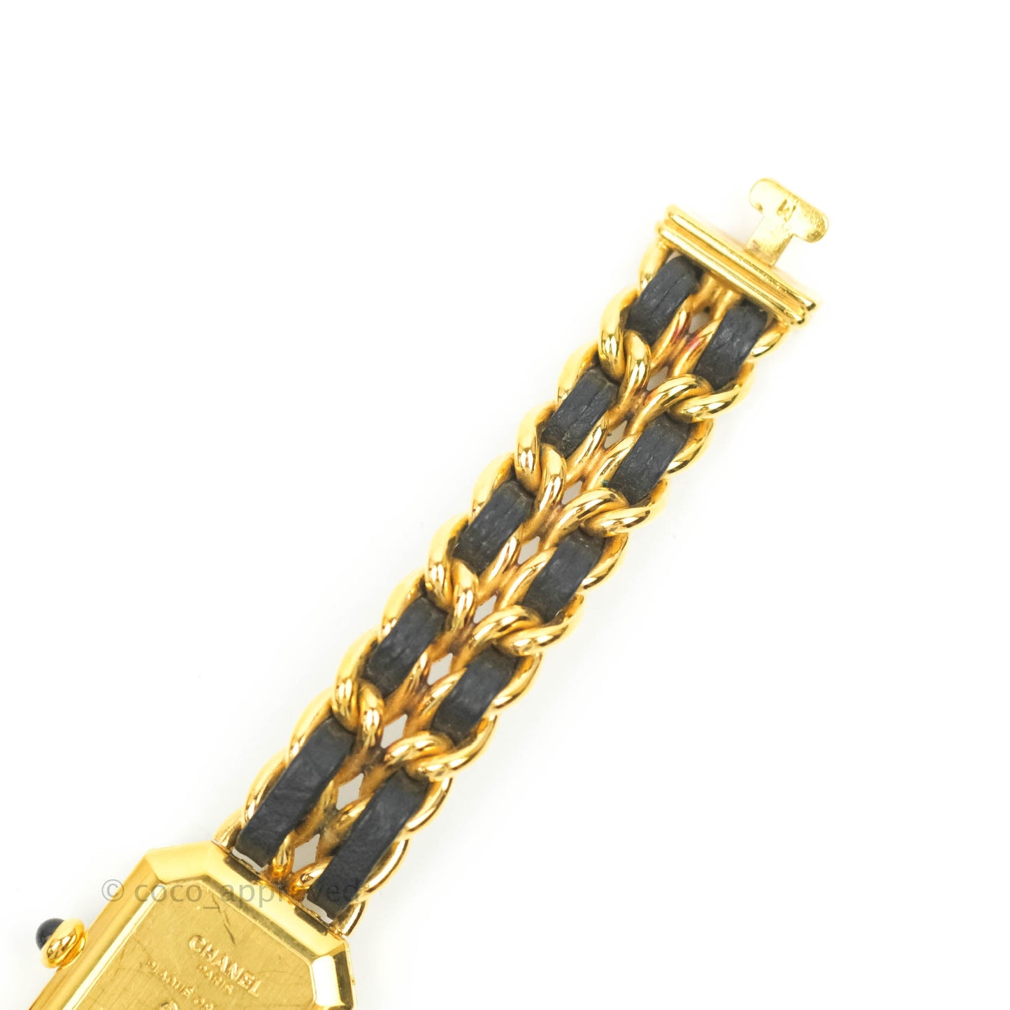 Chanel Vintage Première Watch Black Leather Gold Plated M Size