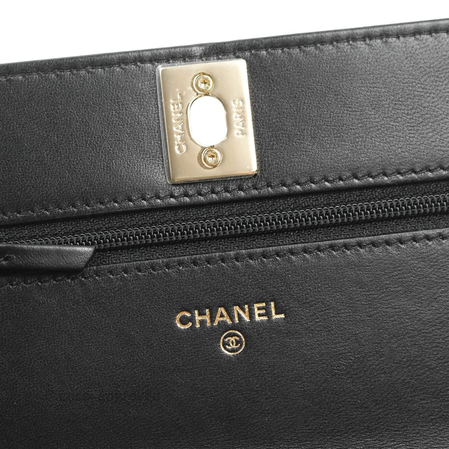 Chanel Trendy CC WOC Wallet on Chain Chevron Black Lambskin Gold Hardware
