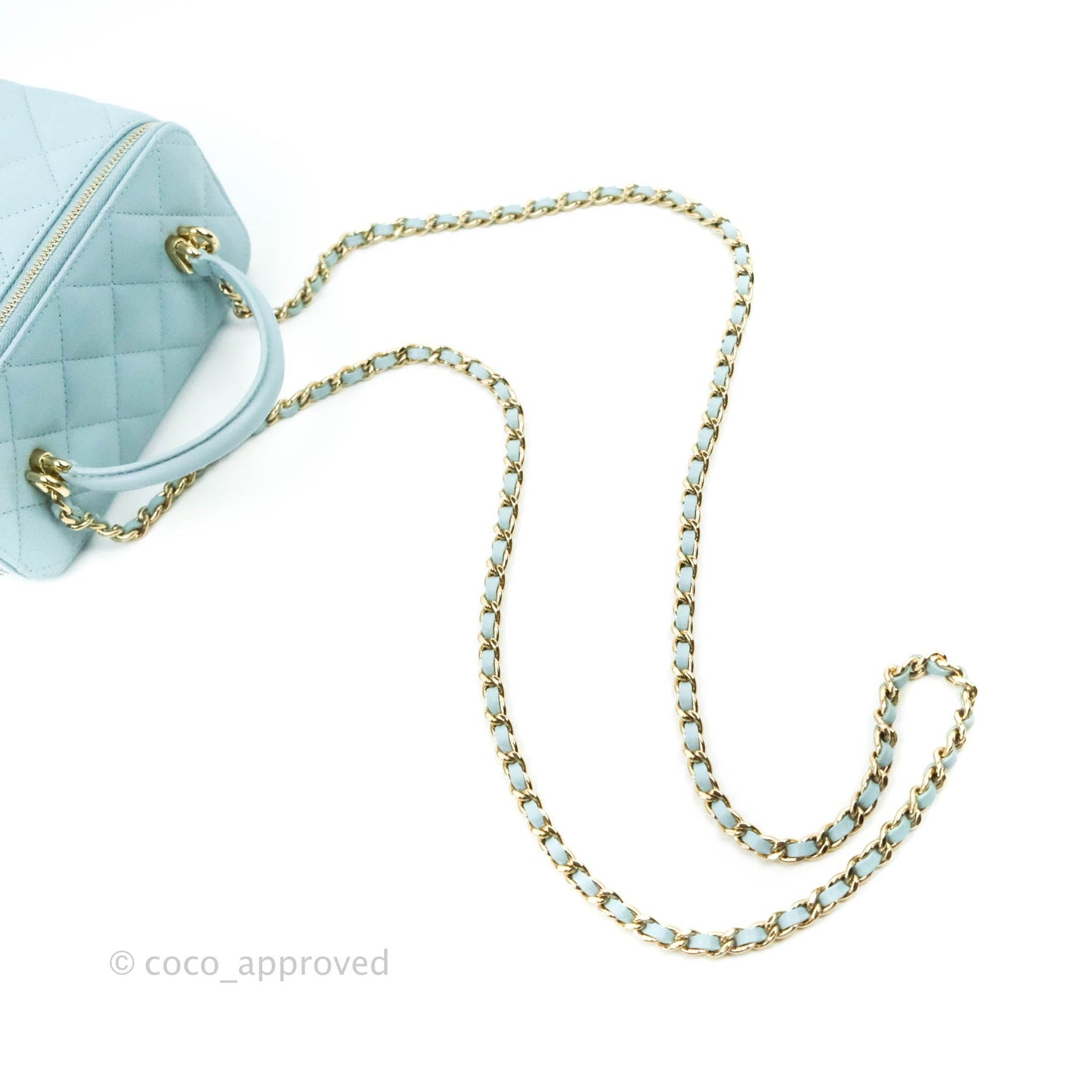 Chanel Vanity Rectangular Top Handle Light Blue Lambskin Gold Hardware
