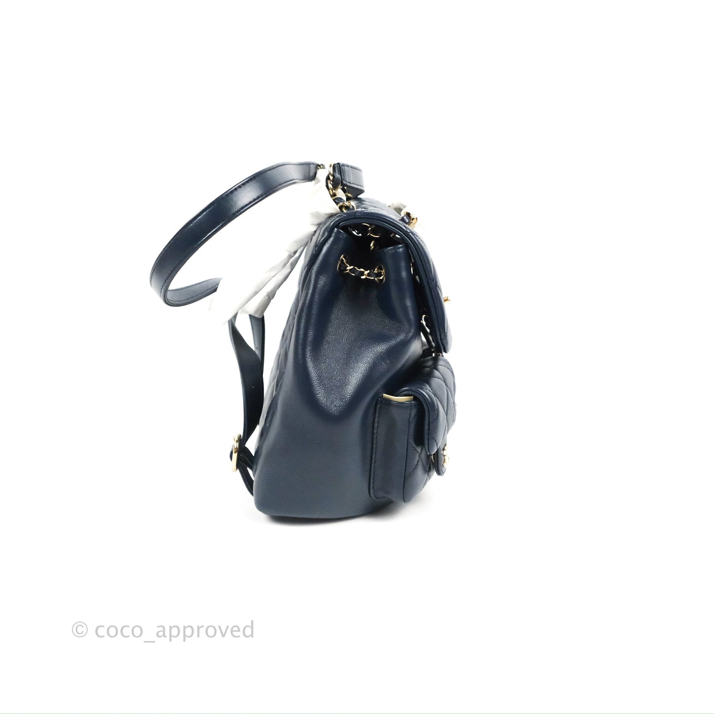 Chanel Duma Backpack Medium Navy Calfskin Gold Hardware 23P