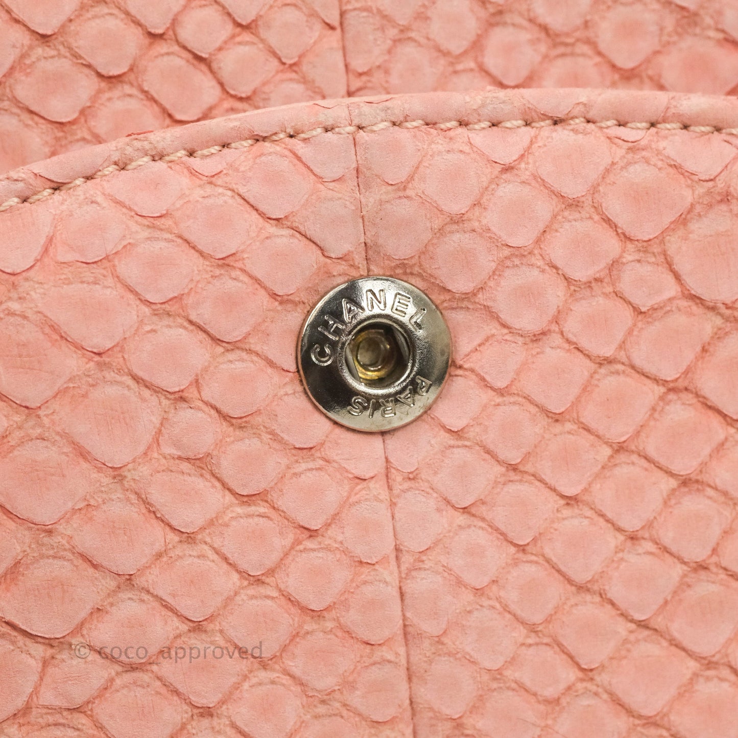 Chanel Classic M/L Medium Flap Quilted Pink Python Silver Hardware