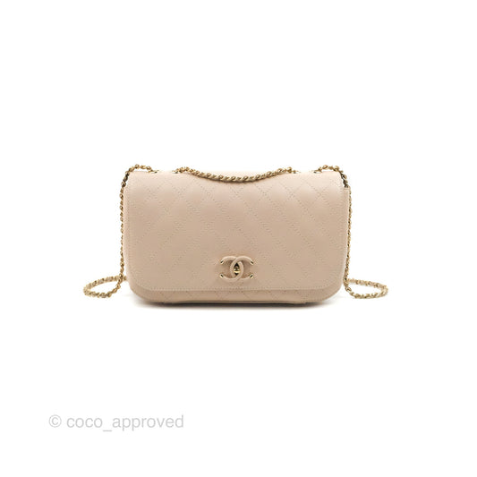 Chanel Flat Quilted Flap Bag Light Beige Calfskin Gold Hardware