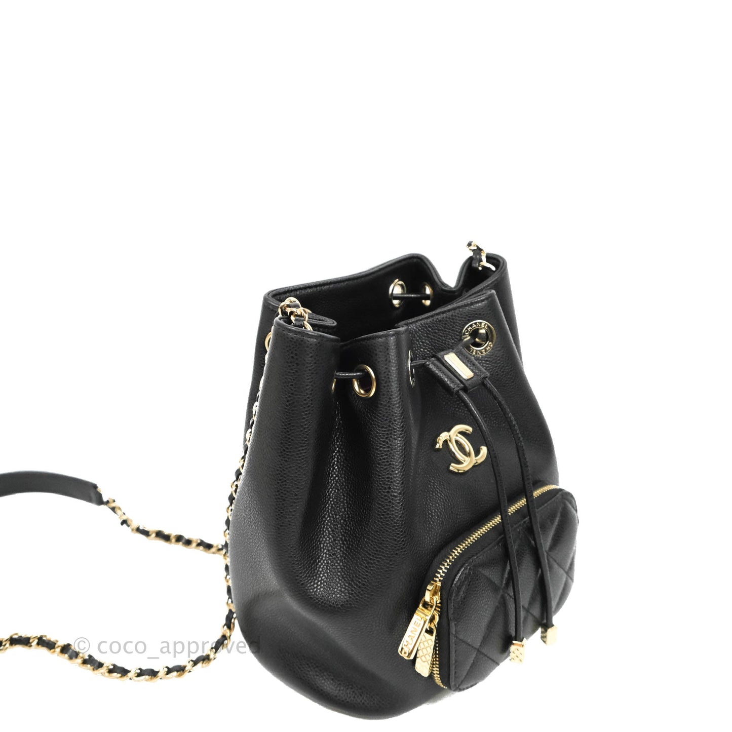 Chanel Business Affinity Drawstring Bucket Bag Black Caviar Gold Hardware