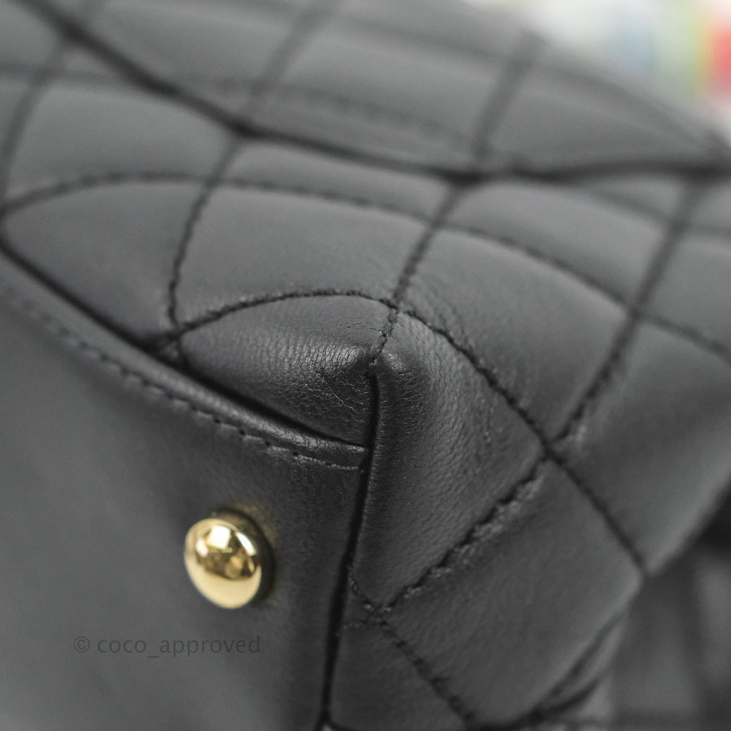Chanel Quilted Mini Rainbow Coco Handle Bag Lambskin Black Gold Hardware