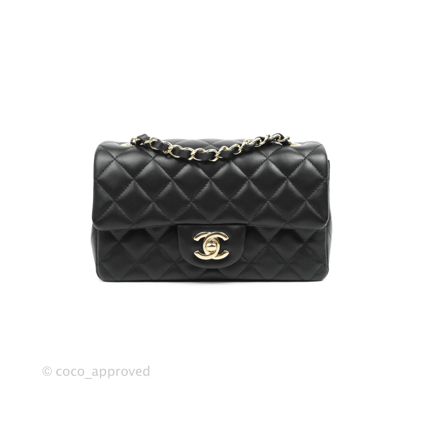 Chanel Quilted Mini Rectangular Flap Black Lambskin Gold Hardware