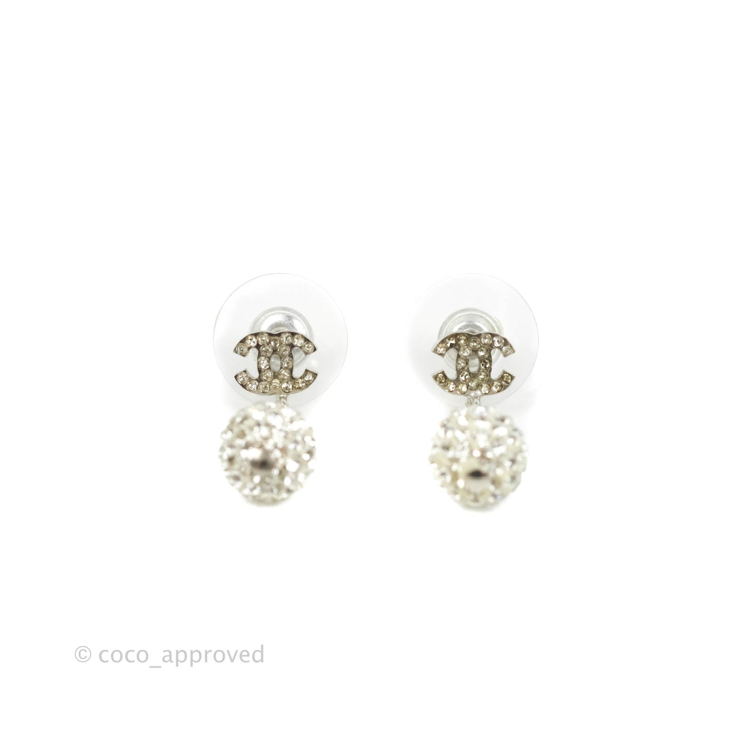 Chanel Crystal CC Drop Earrings Silver Hardware 11P