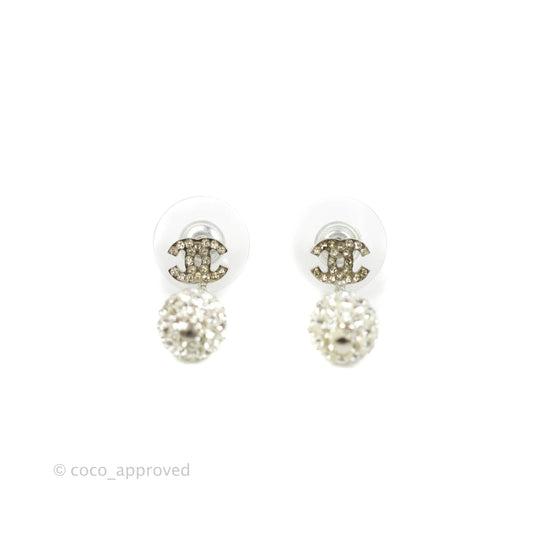 Chanel Crystal CC Drop Earrings Silver Hardware 11P