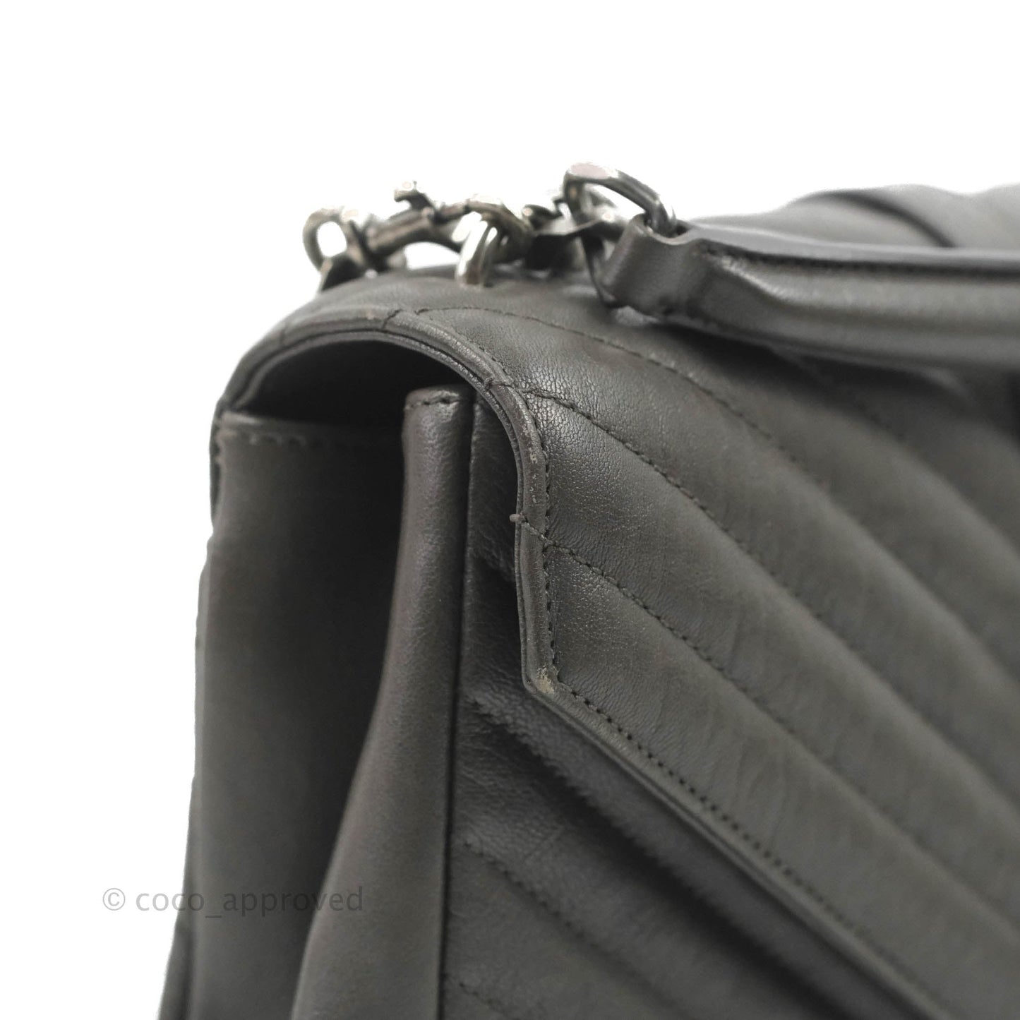 Saint Laurent Chevron Medium College Grey Chain Bag Ruthenium Hardware