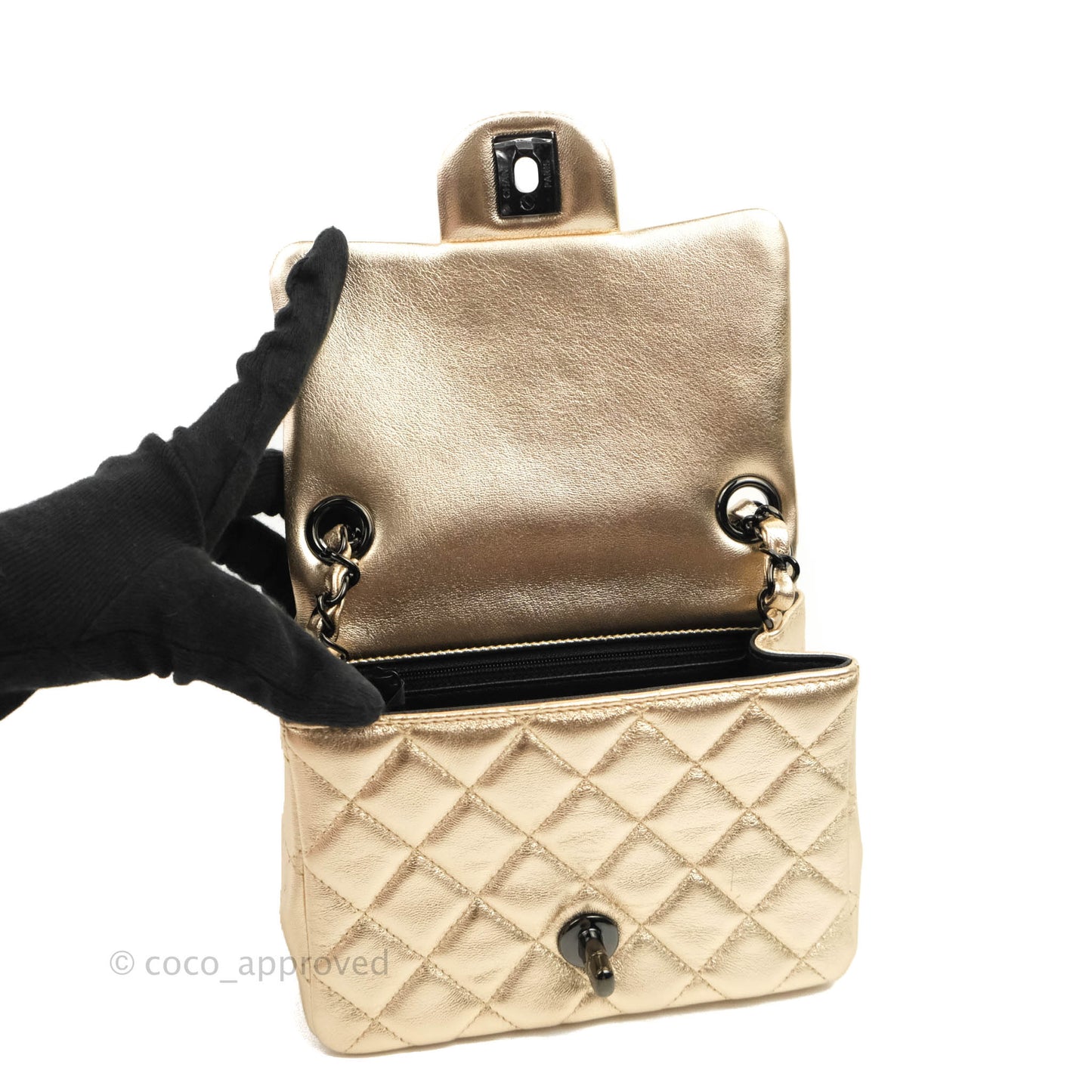 Chanel Mini Square Quilted Gold Calfskin Black Hardware