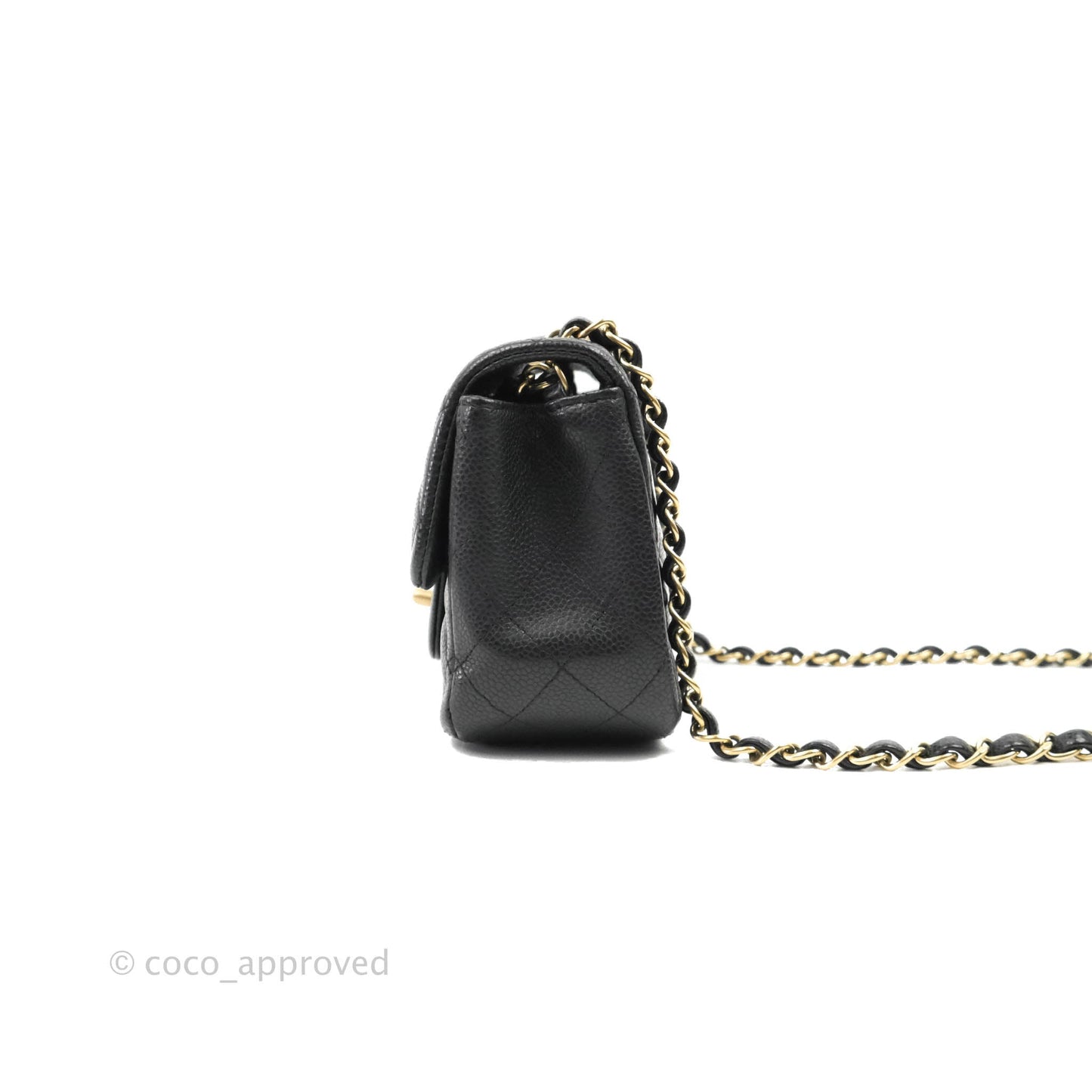 Chanel Quilted Mini Square Flap Bag Pearly Black Caviar Matte Gold Hardware