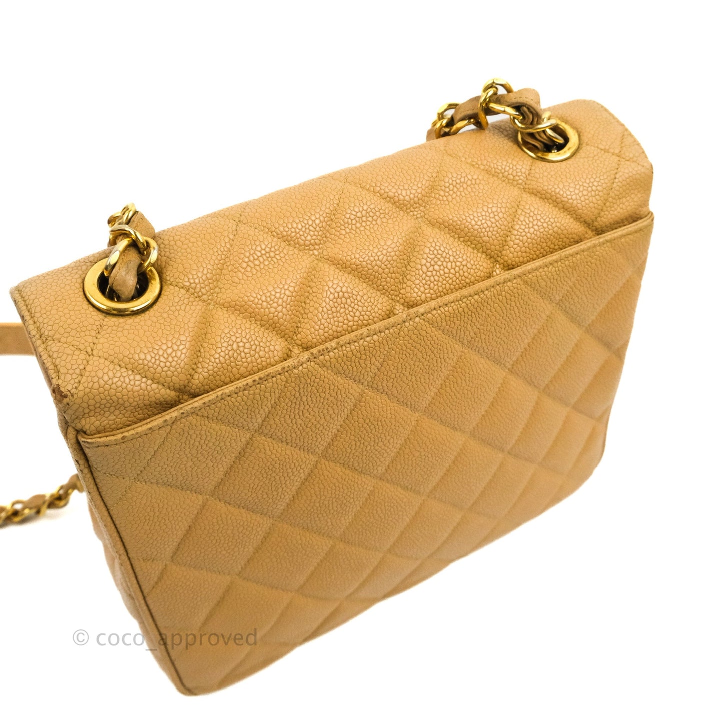 Chanel Vintage CC Large Square Flap Bag Beige Caviar 24K Gold Hardware
