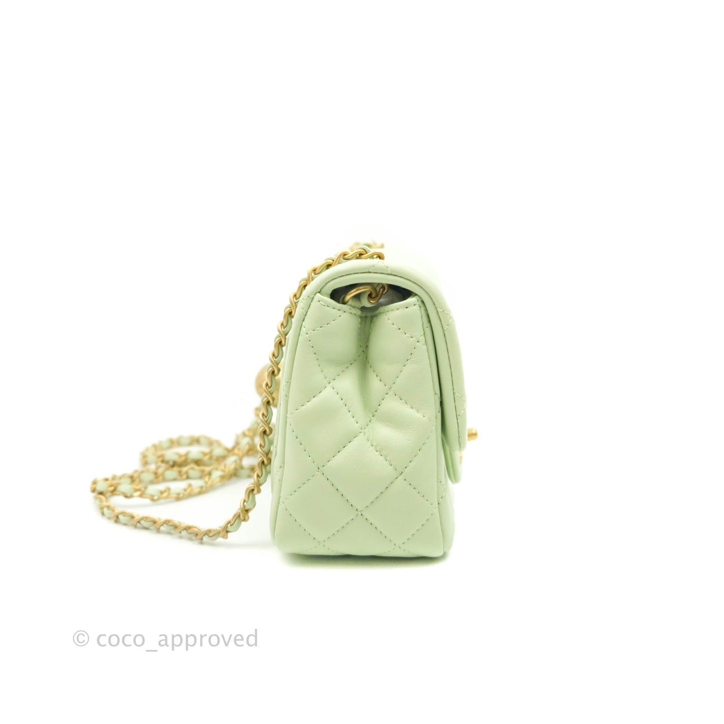 Chanel Pearl Crush Mini Square Quilted Avocado Green Lambskin Aged Gold Hardware