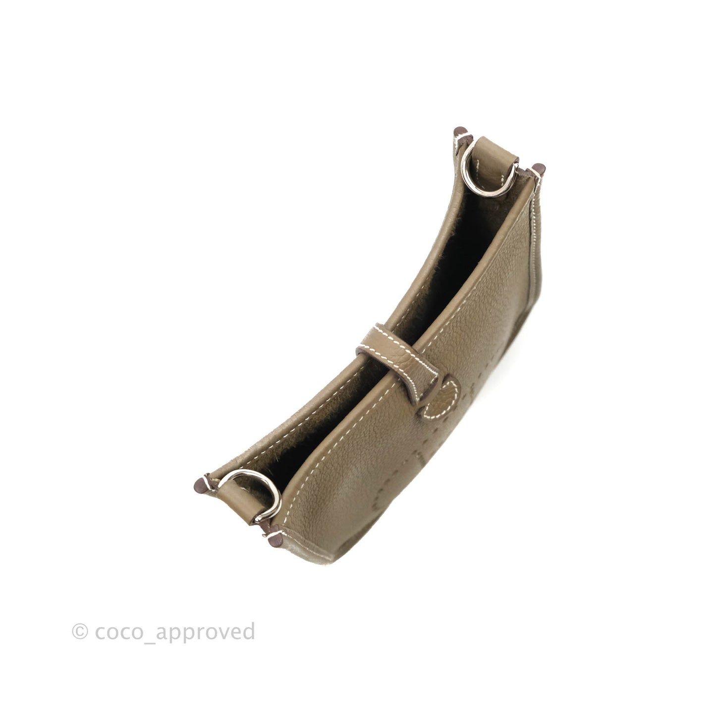 Hermès Mini Evelyne Etoupe Clemence Palladium Hardware with Bleu Indigo Strap