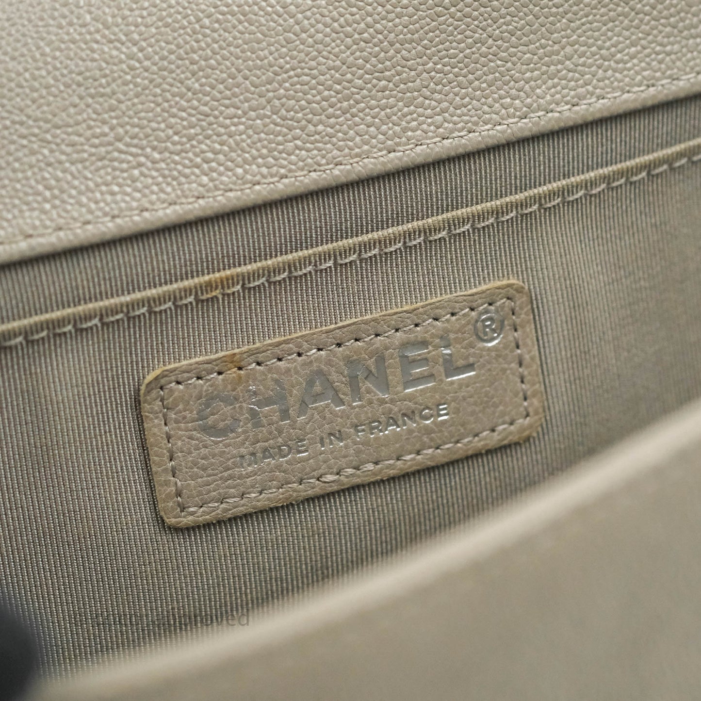 Chanel Quilted Medium Boy Etoupe Grey Caviar Silver Hardware