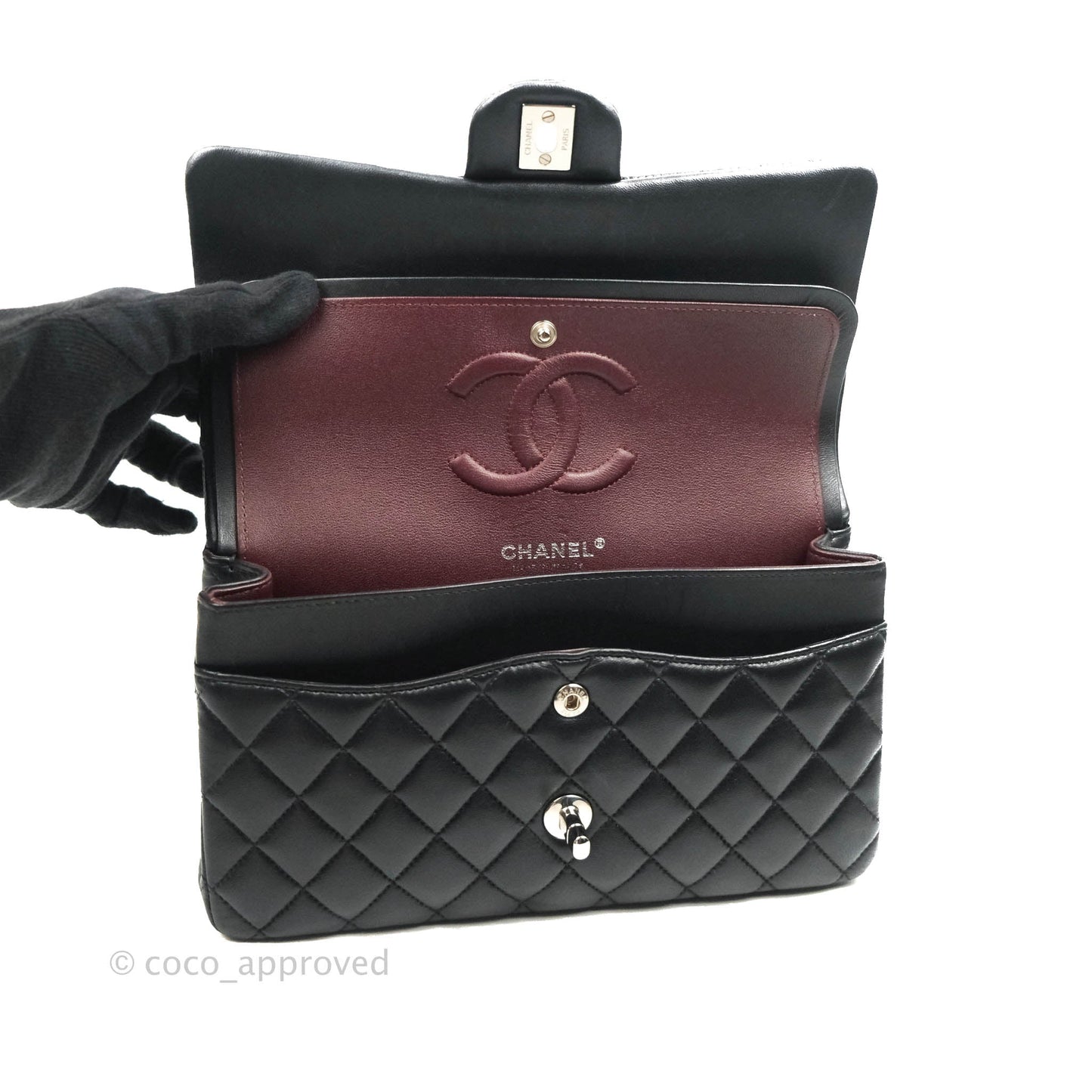 Chanel Classic M/L Medium Flap Quilted Black Lambskin Silver Hardware
