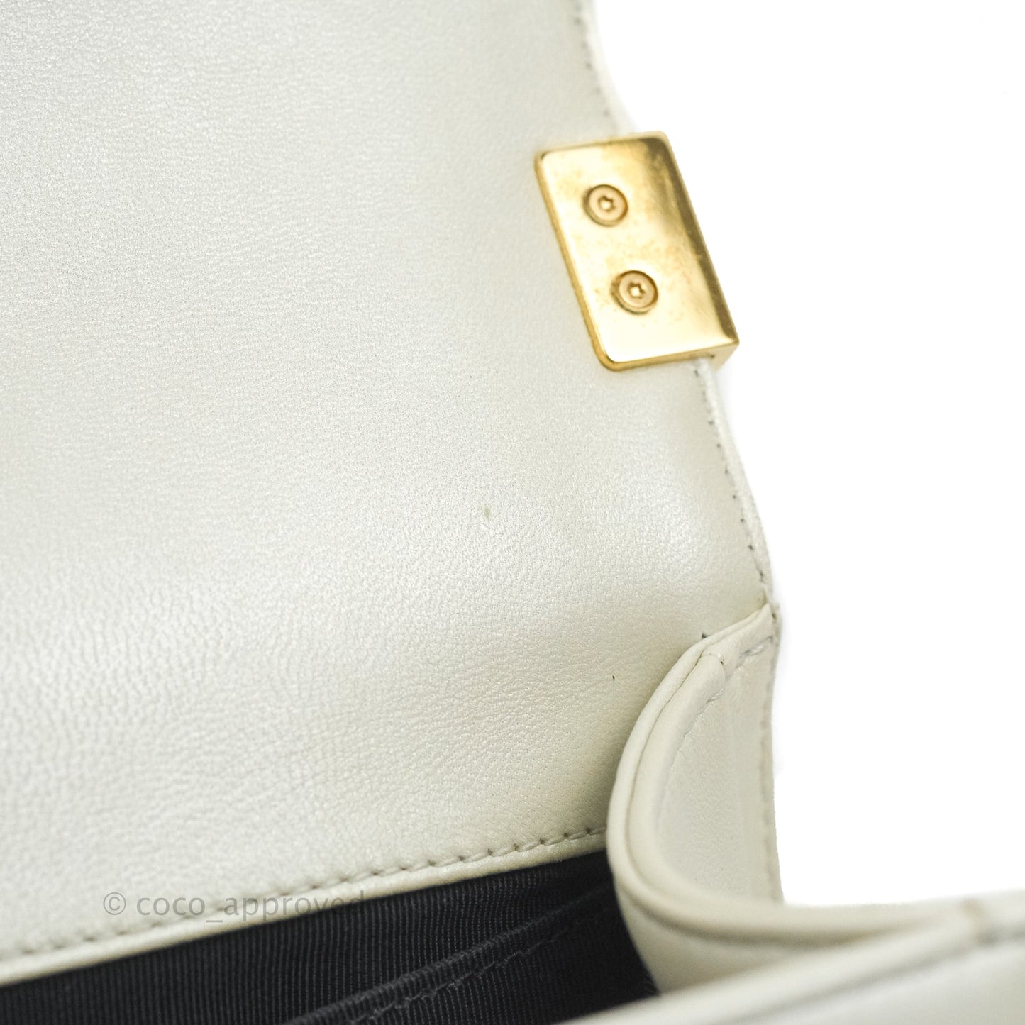 Chanel Cube Embossed Medium Boy Bag Iridescent Pearl White Lambskin Gold Hardware