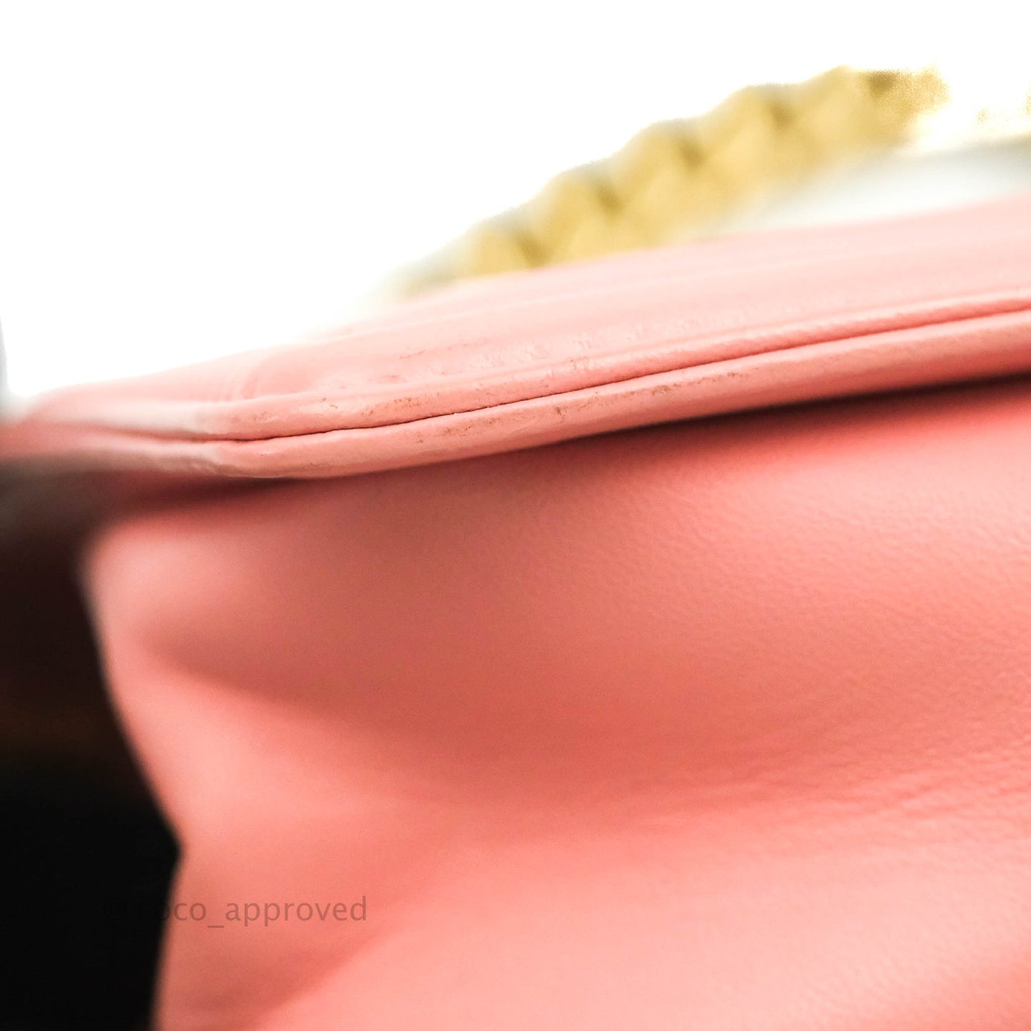 Chanel Chevron Small Boy Fabric Pink & White Aged Gold Hardware