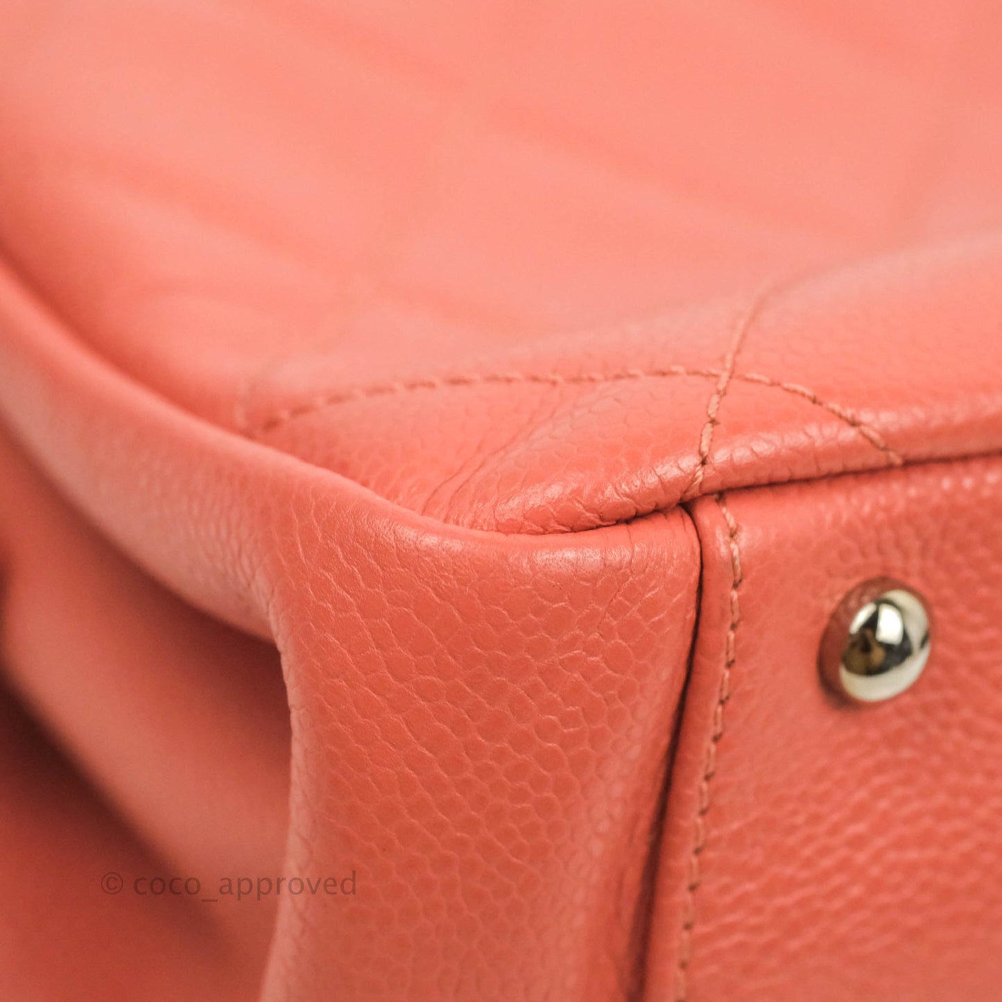 Chanel Quilted Caviar Leather Timeless CC Soft Shopping Tote Bag Coral Pink