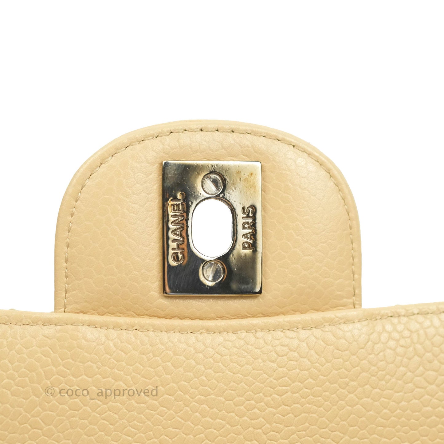 Chanel Classic M/L Medium Flap Quilted Beige Caviar Silver Hardware