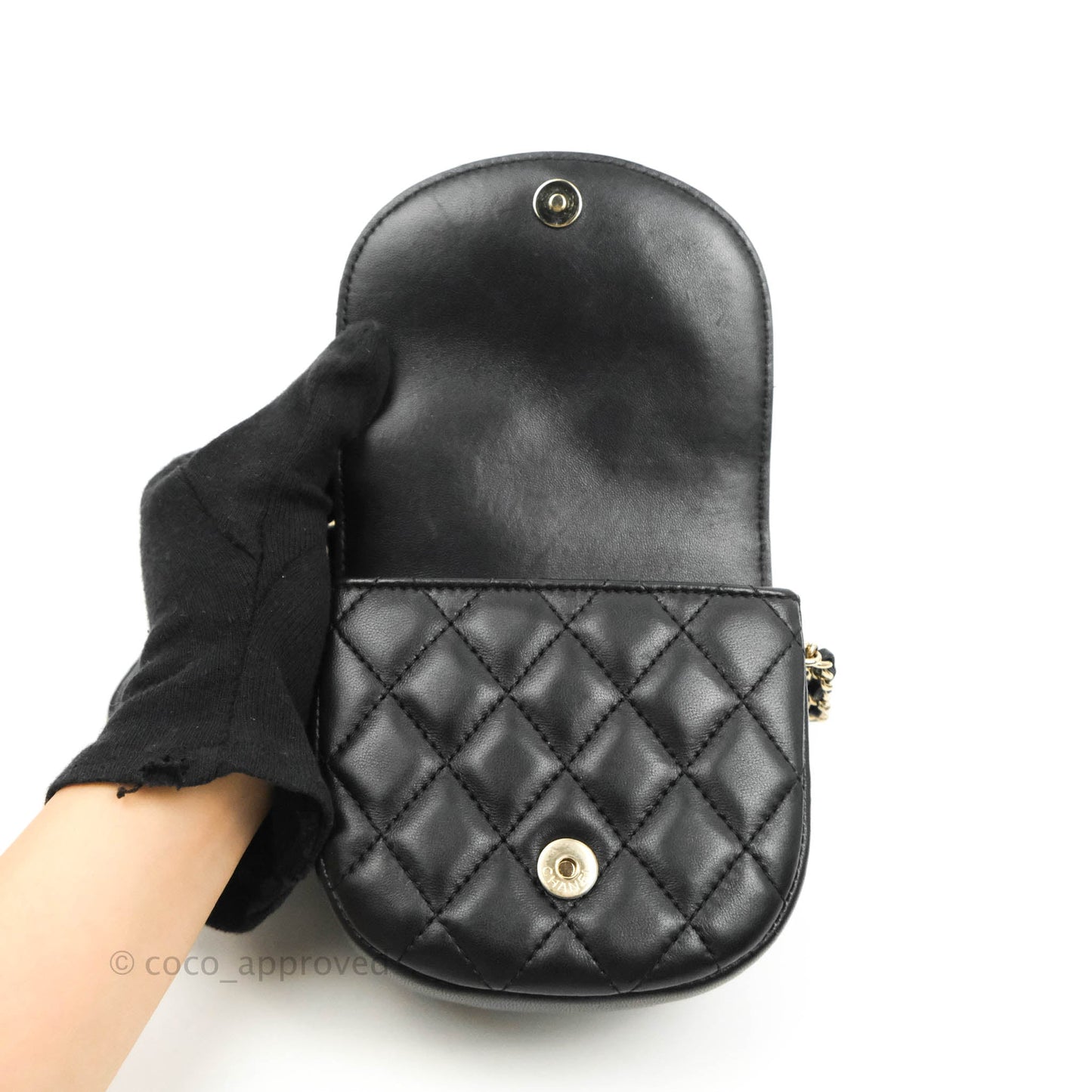 Chanel Classic Twin Flap Bag Side Pack Black Lambskin Gold Hardware