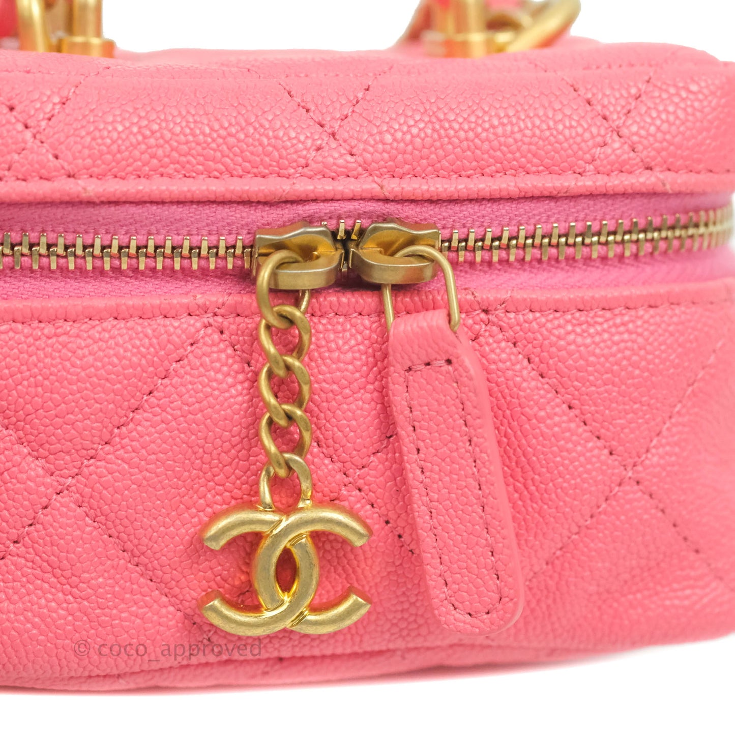 Chanel Quilted Mini Top Handle Vanity With Chain Pink Caviar Aged Gold Hardware