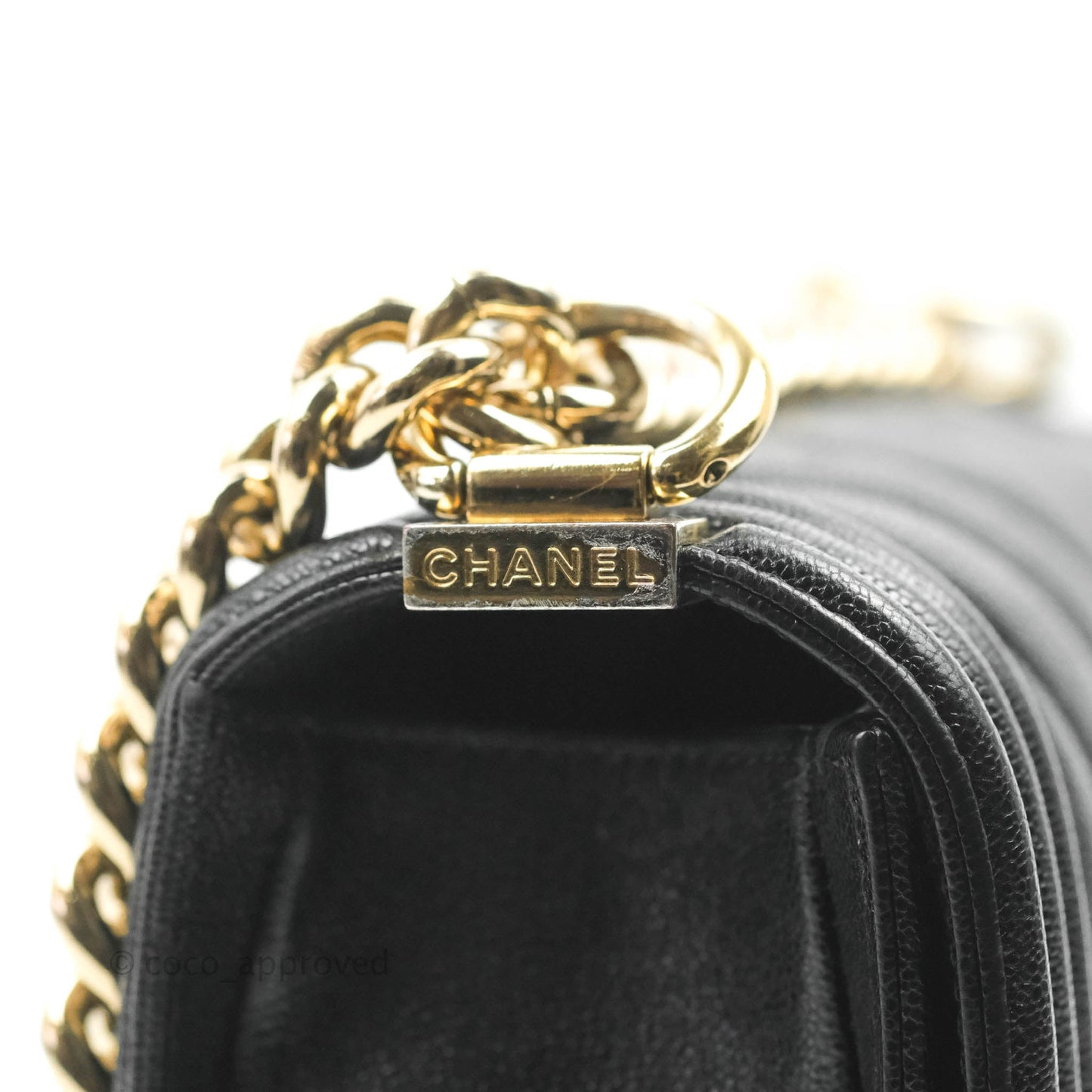 Chanel Small Boy Chevron Black Caviar Gold Hardware