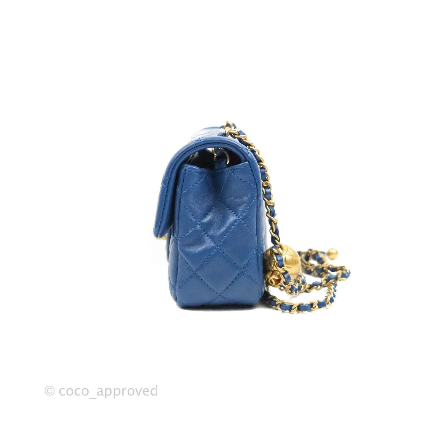 Chanel Quilted Mini Rectangular Pearl Crush Blue Lambskin Aged Gold Hardware