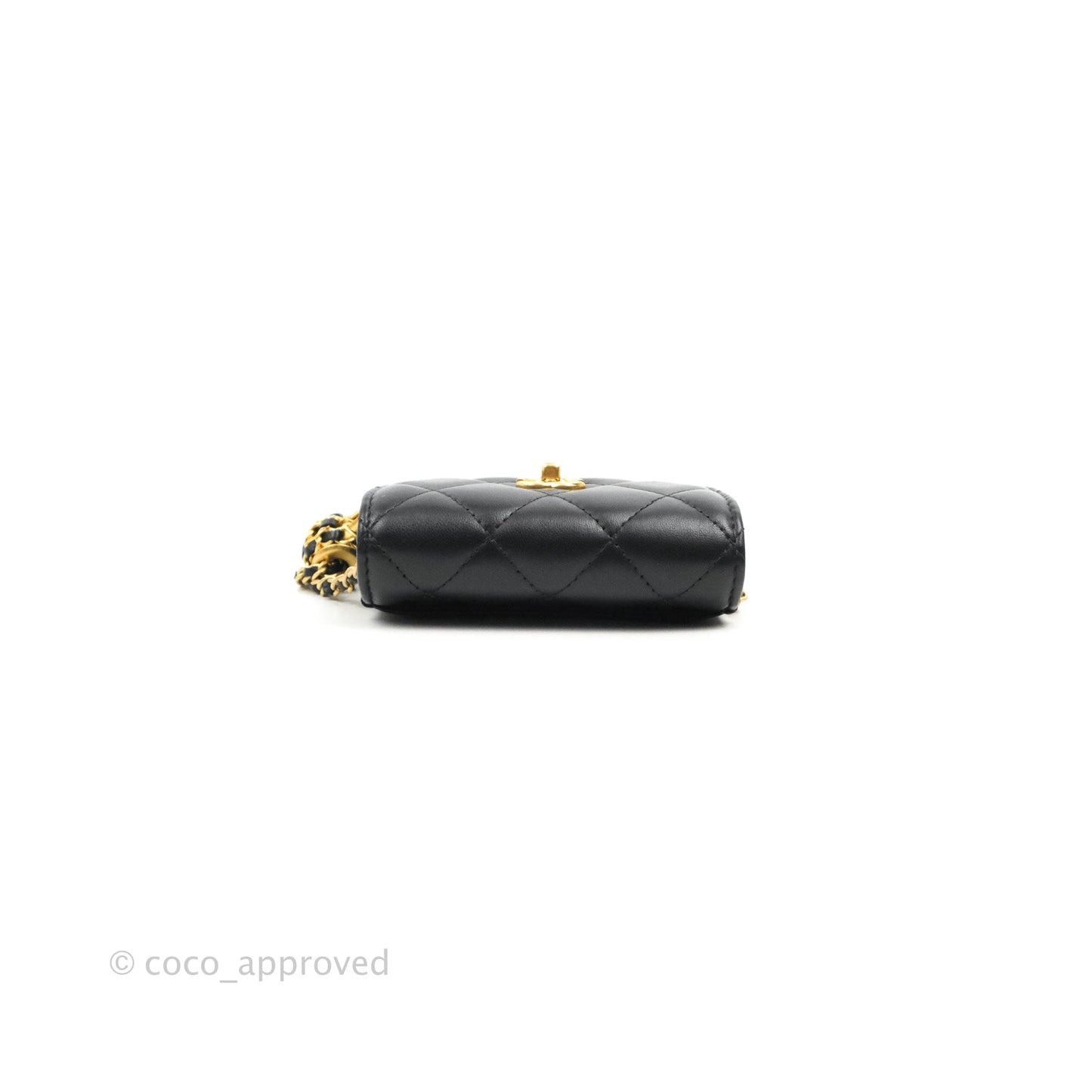 Chanel Pearl Crush Mini Clutch With Chain Black Lambskin Aged Gold Hardware