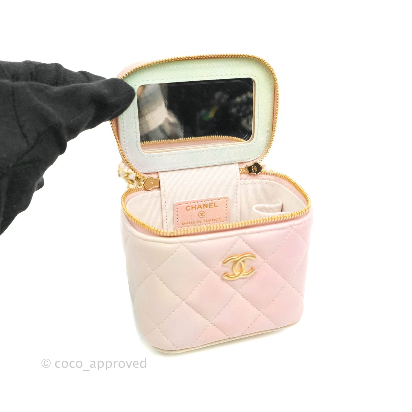 Chanel Mini Top Handle Vanity With Chain Rainbow Lambskin Aged Gold Hardware