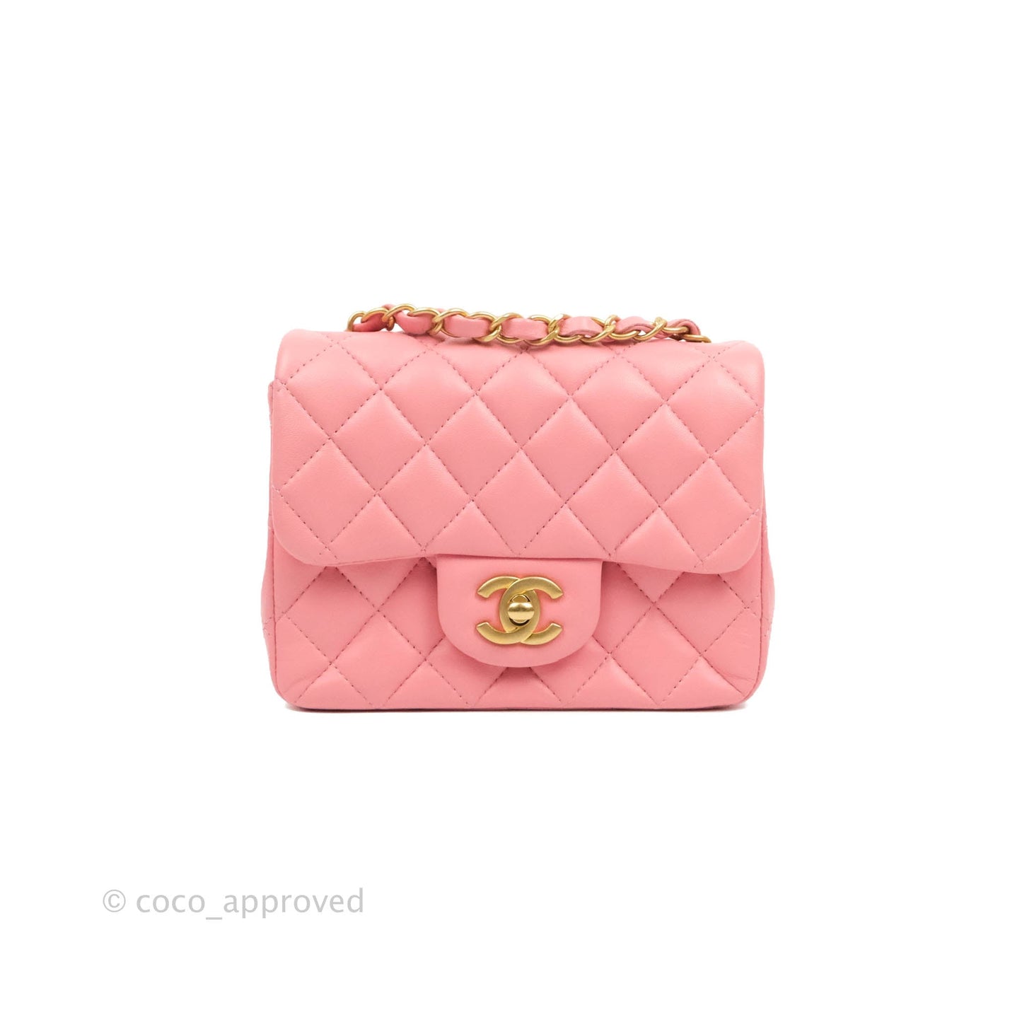 Chanel Mini Square Pink Lambskin Aged Gold Hardware