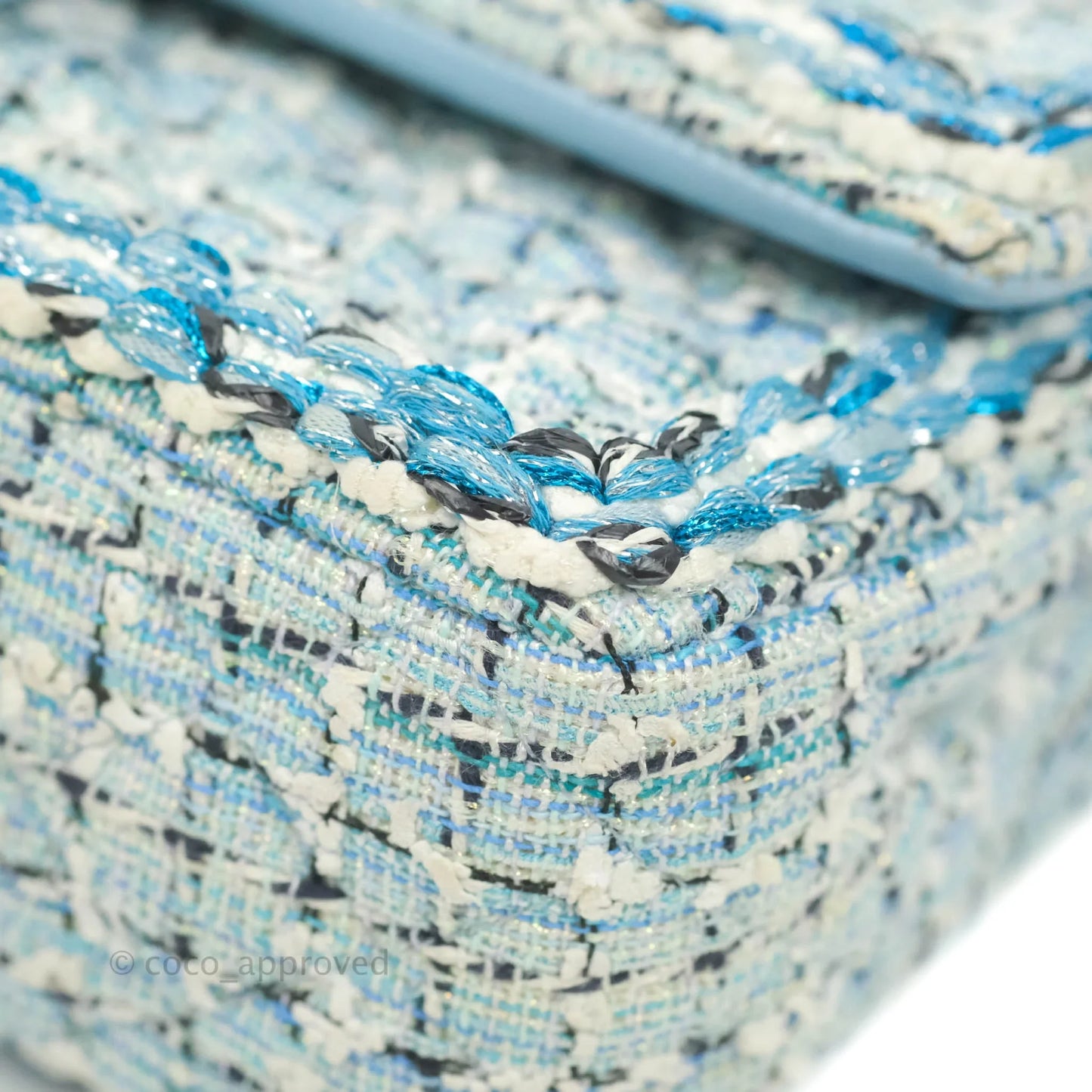 Chanel Medium Classic Double Flap Bag Blue Tweed Silver Hardware 19C