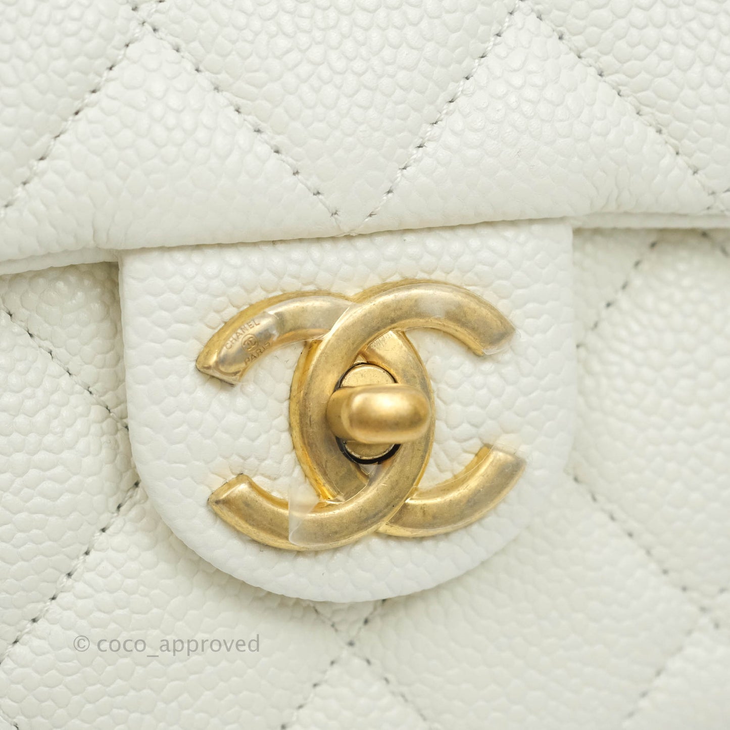 Chanel Mini Flap Bag Coin Charm Soul Chain White Caviar Aged Gold Hardware 21A