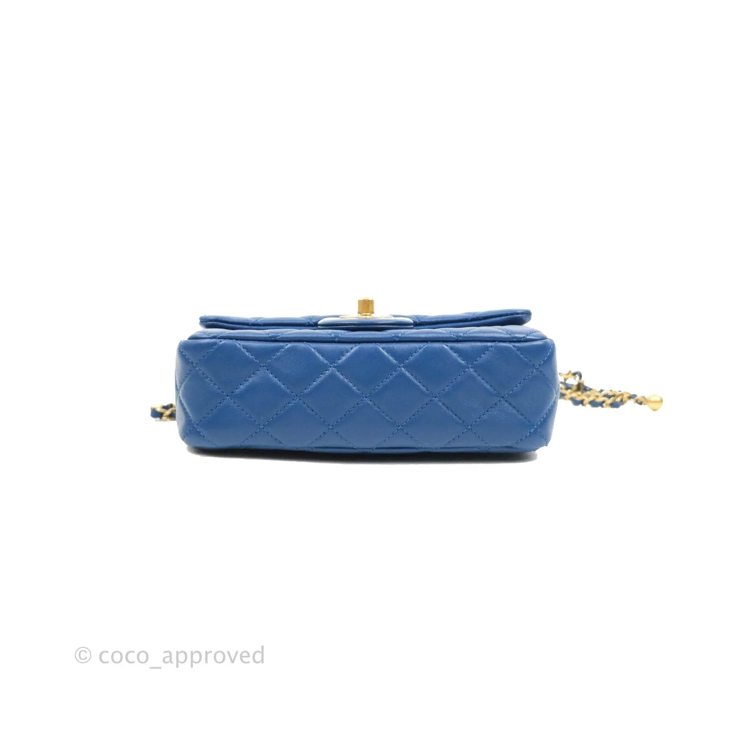 Chanel Quilted Mini Rectangular Pearl Crush Blue Lambskin Aged Gold Hardware