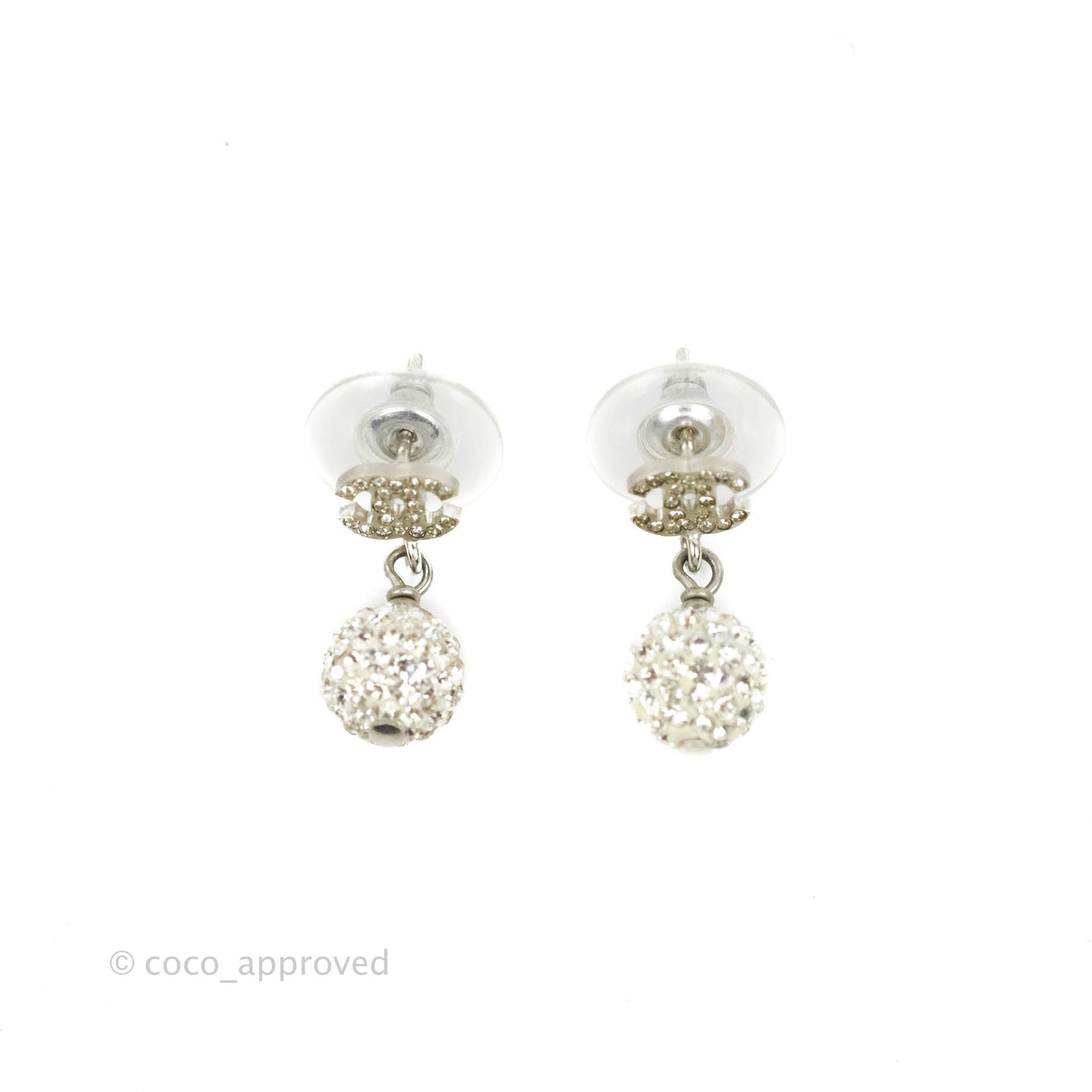 Chanel Crystal CC Drop Earrings Silver Hardware 11P