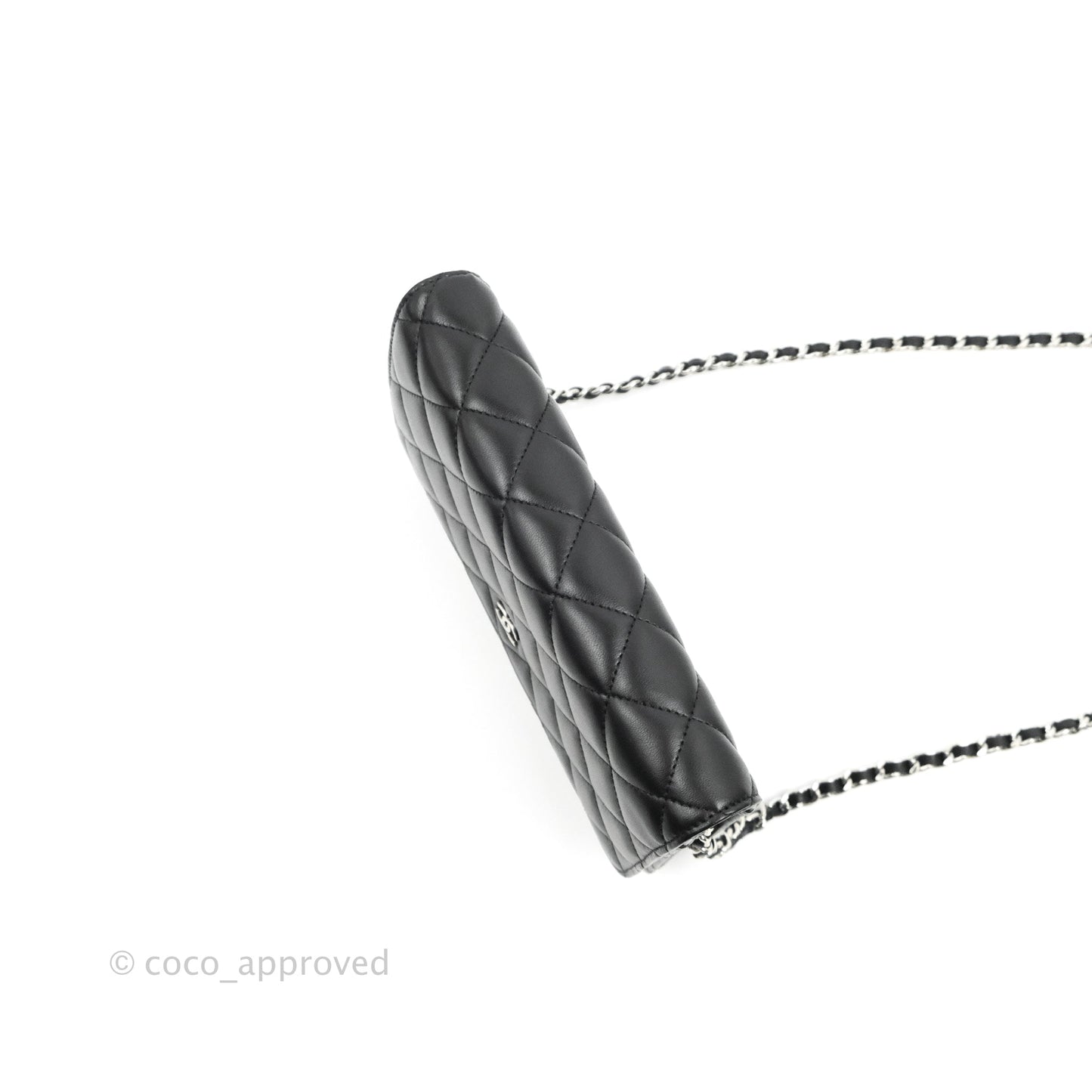 Chanel Quilted Wallet on Chain WOC Black Lambskin Silver Hardware