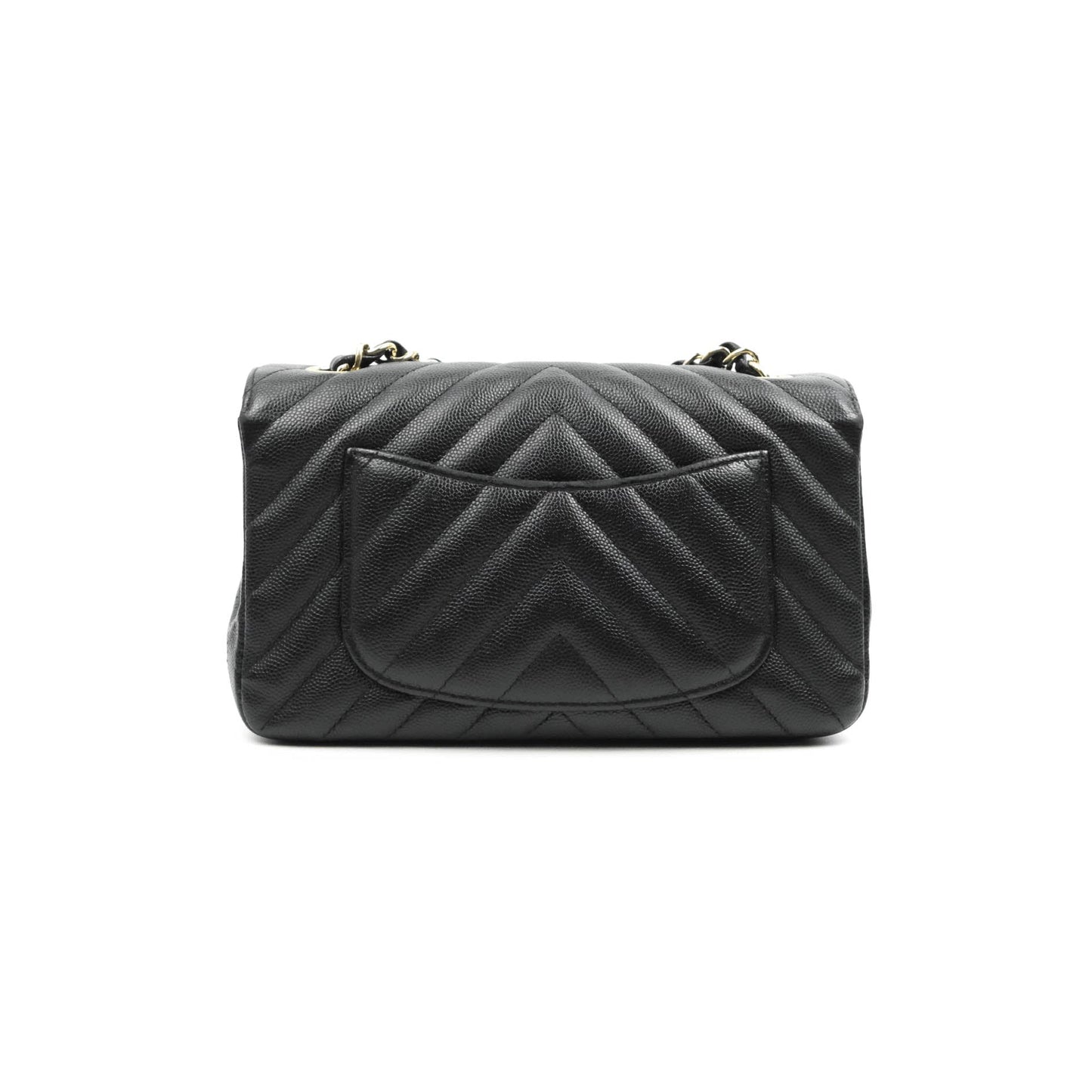 Chanel Chevron Mini Rectangular Flap Black Caviar Gold Hardware