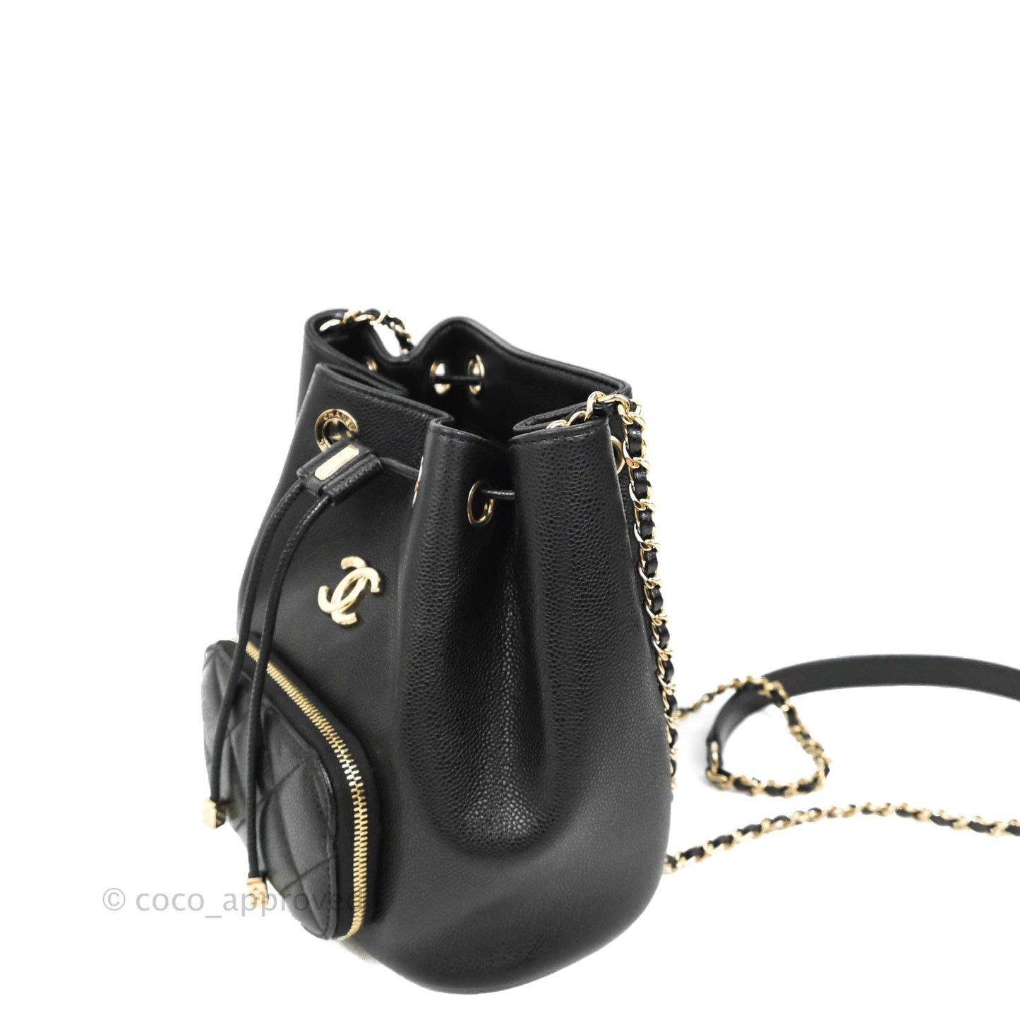 Chanel Business Affinity Drawstring Bucket Bag Black Caviar Gold Hardware