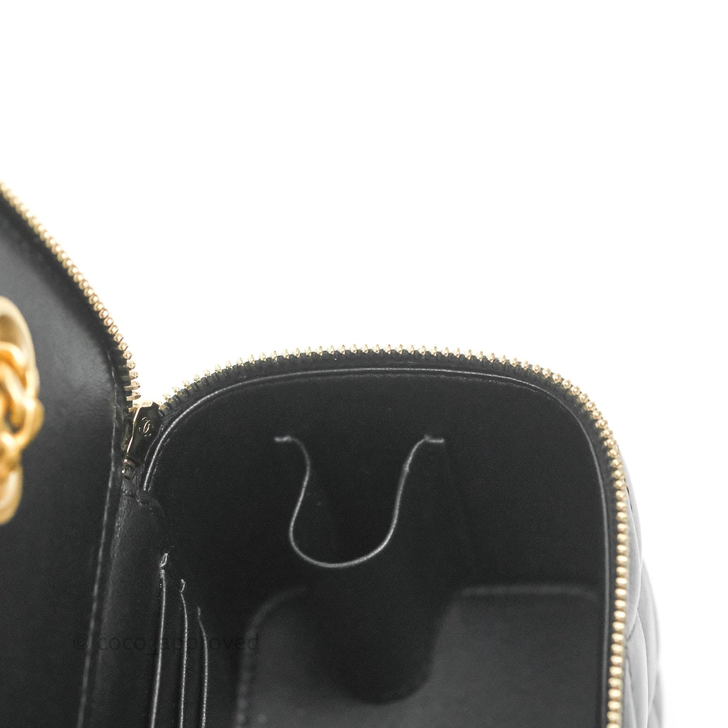 Chanel Vanity with Adjustable Chain Black Lambskin Aged Gold Hardware 22K