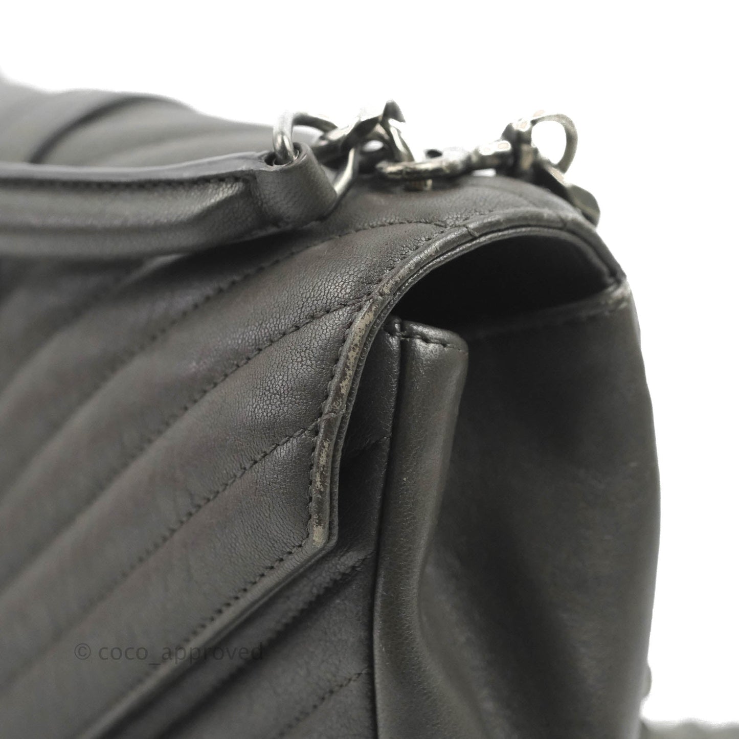 Saint Laurent Chevron Medium College Grey Chain Bag Ruthenium Hardware