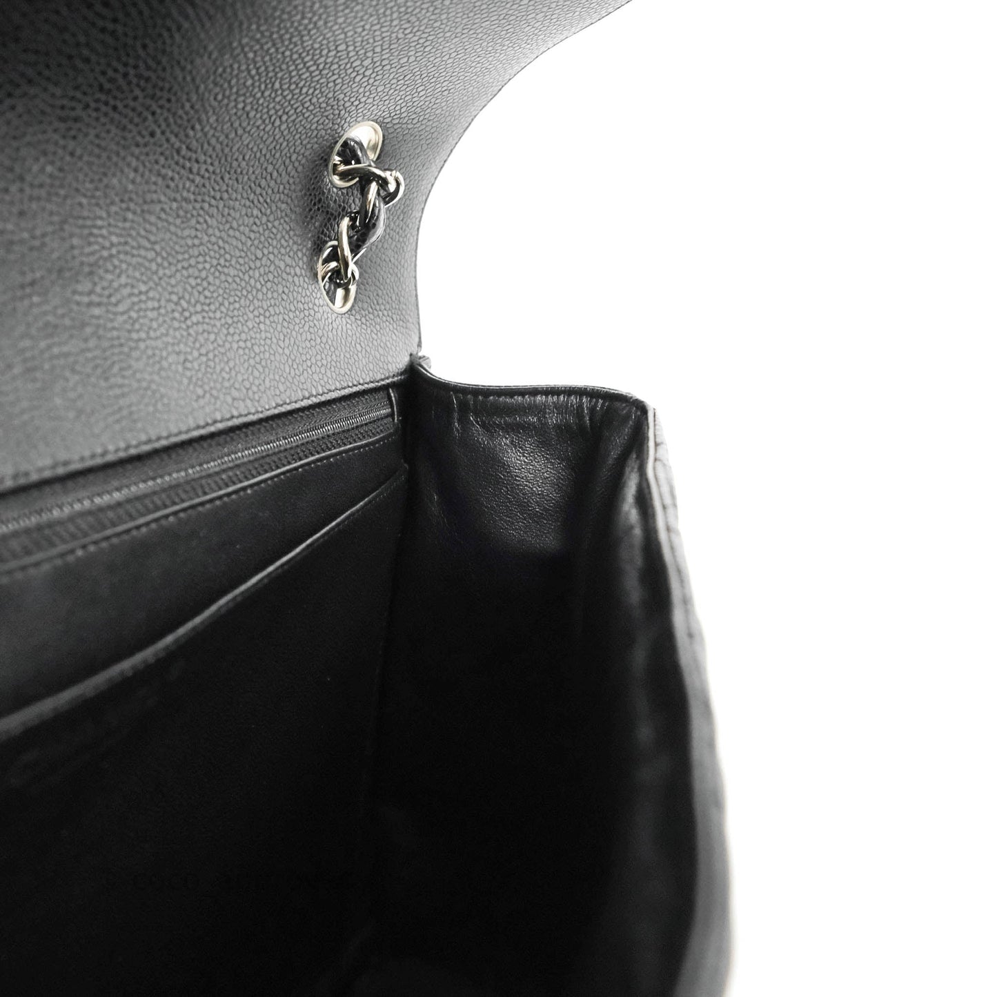 Chanel Quilted Single Flap Maxi Black Caviar Silver Hardware