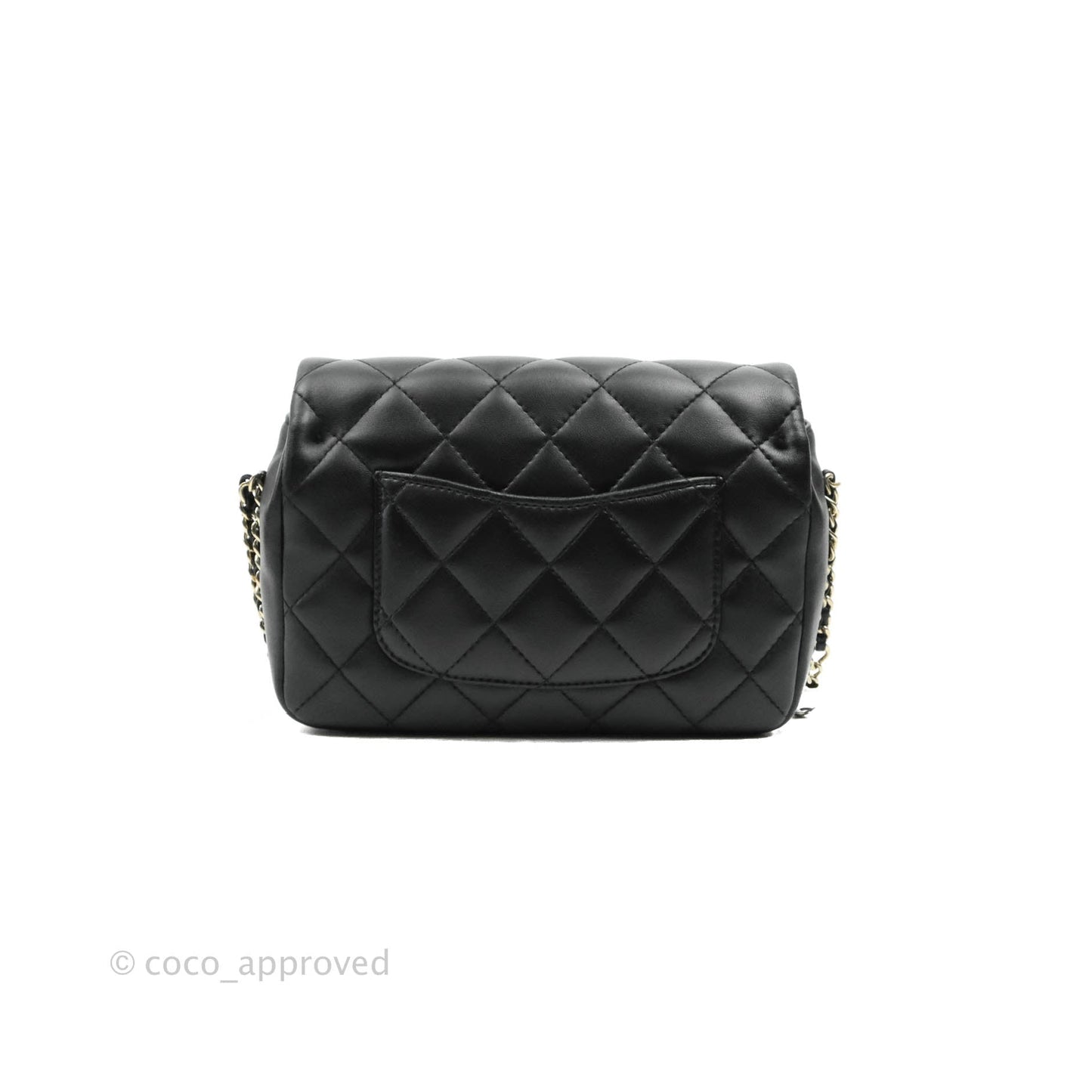 Chanel Logo Pearl Chain Flap Bag Black Lambskin Gold Hardware